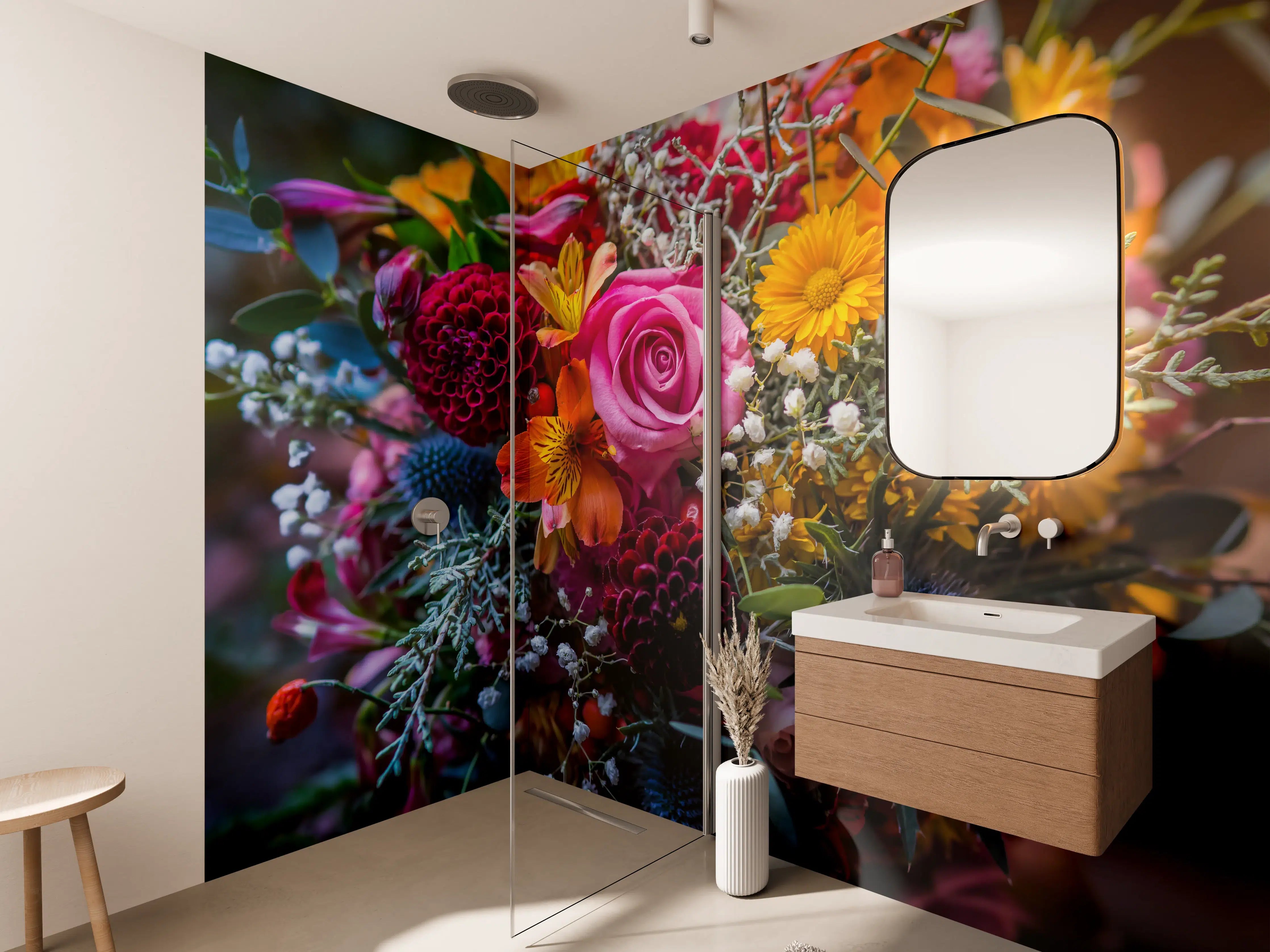 Wandverkleidung Bad - Satter bunter Blumenstrauß