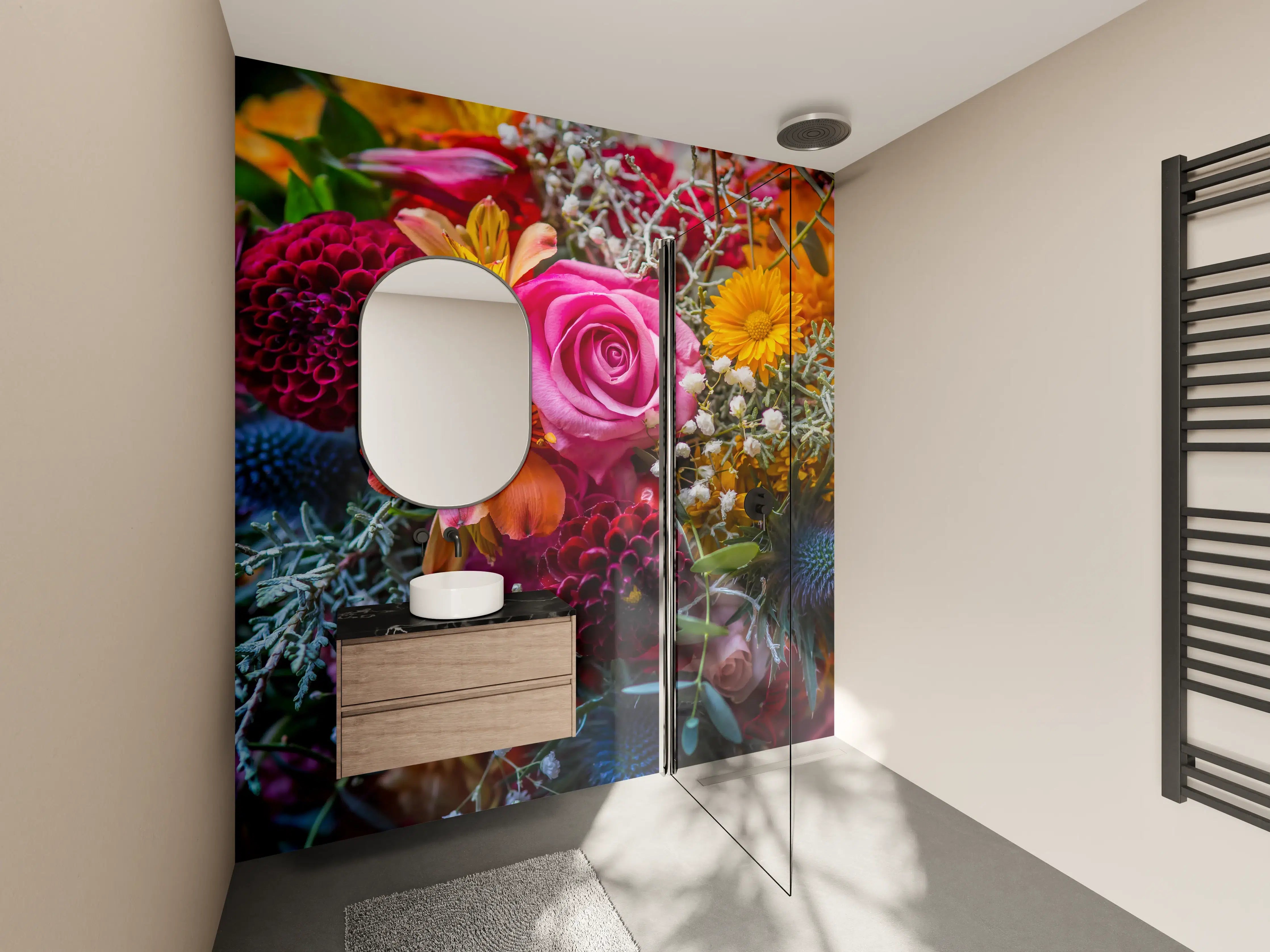 Wandverkleidung Bad - Satter bunter Blumenstrauß