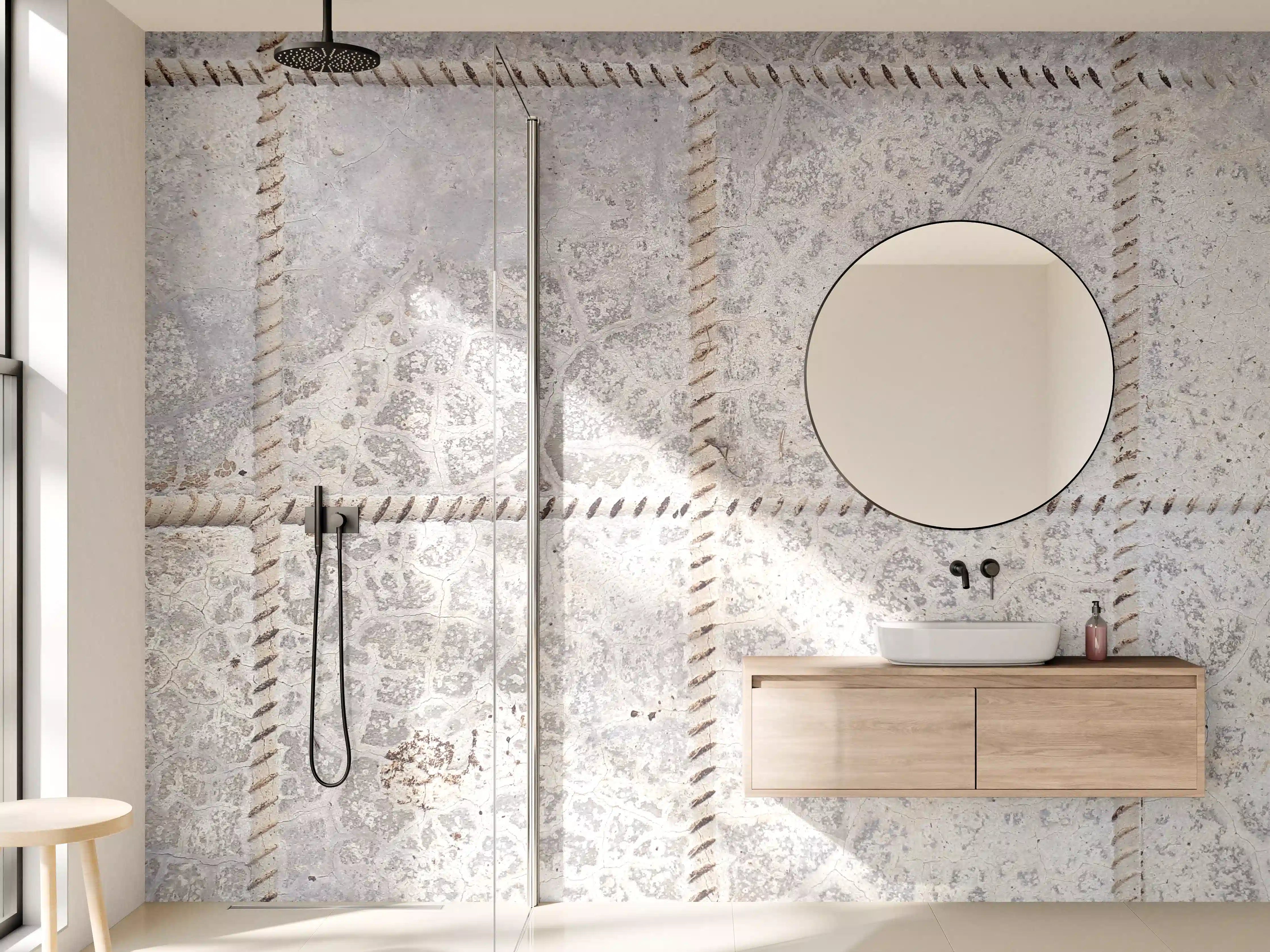 Wandverkleidung Bad - Schimmernder Grauweißer Putz