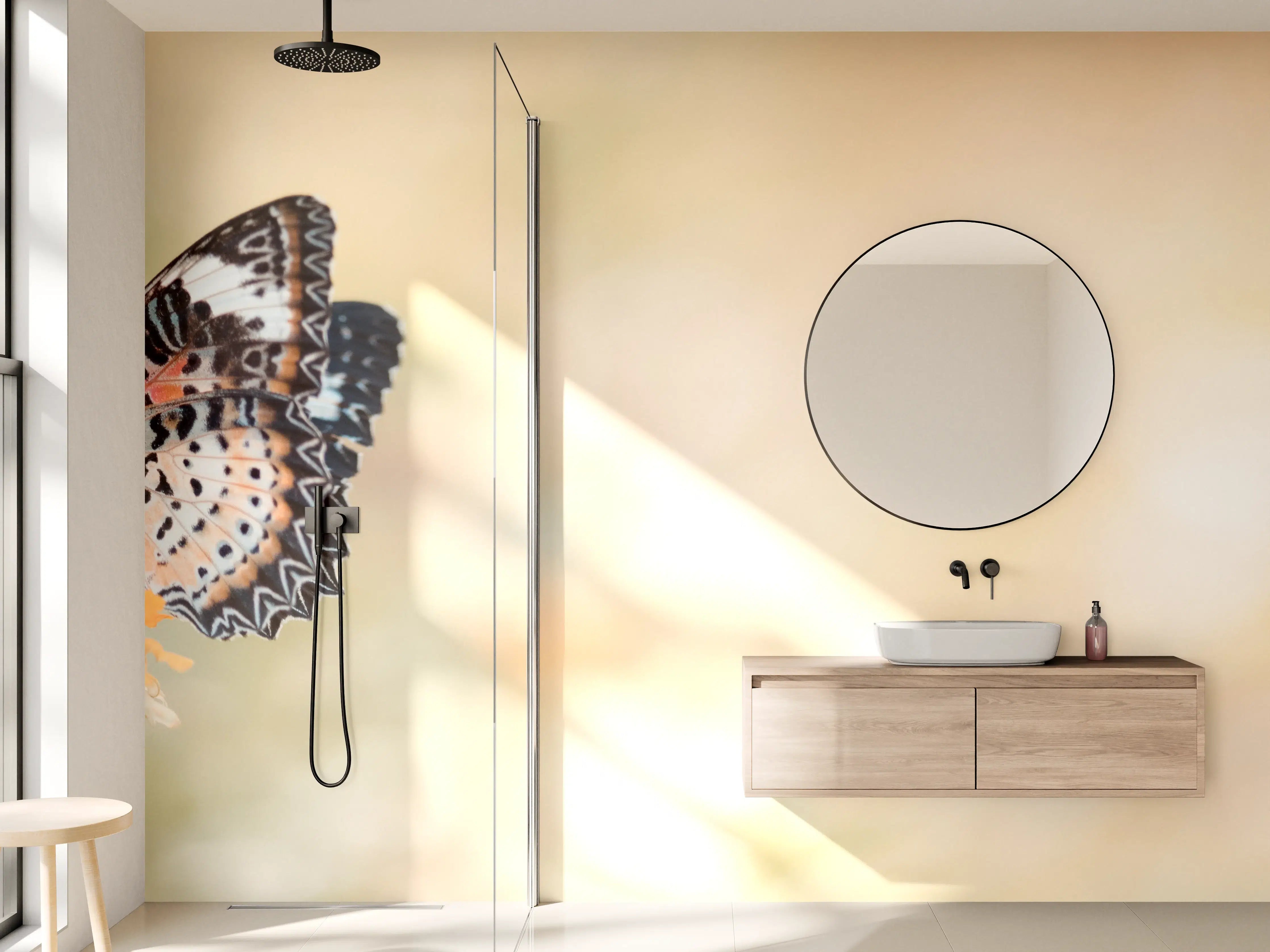 Wandverkleidung Bad - Schmetterling auf eine orangene Blume