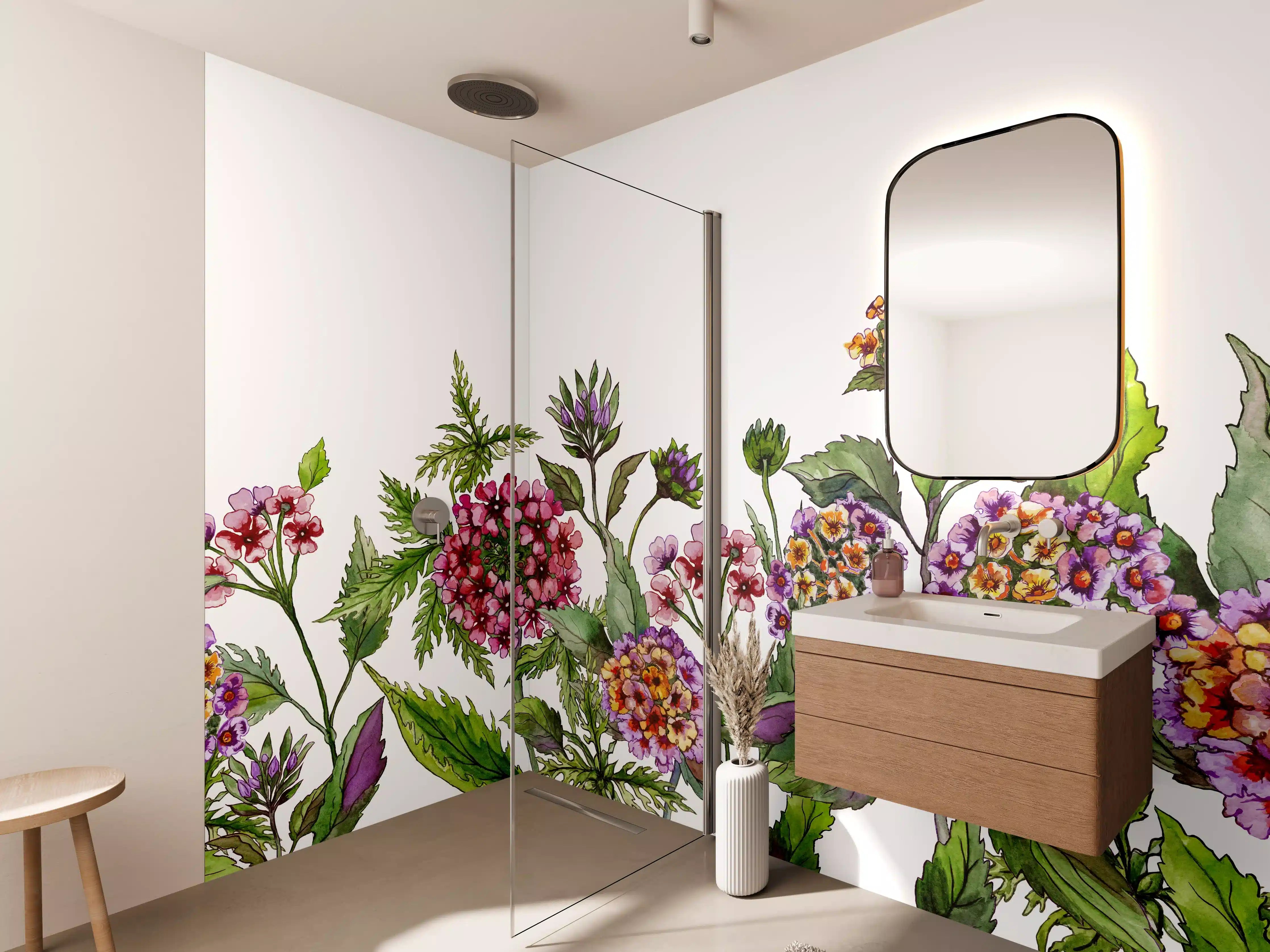 Wandverkleidung Bad - Schöne Lantana-Blüten mit grünem Blätter