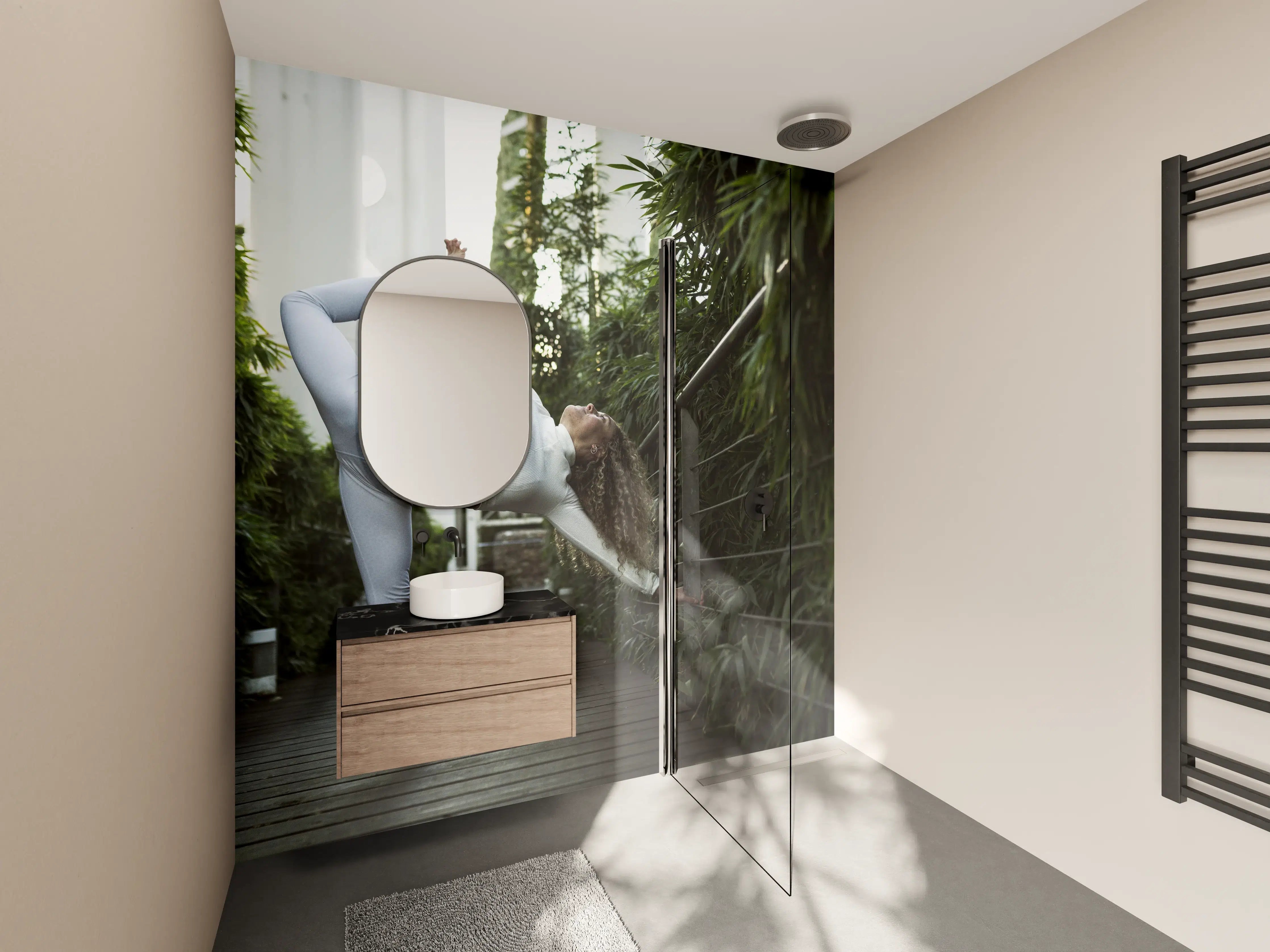 Wandverkleidung Bad - Schöne blonde Frau mit lockigem Haar