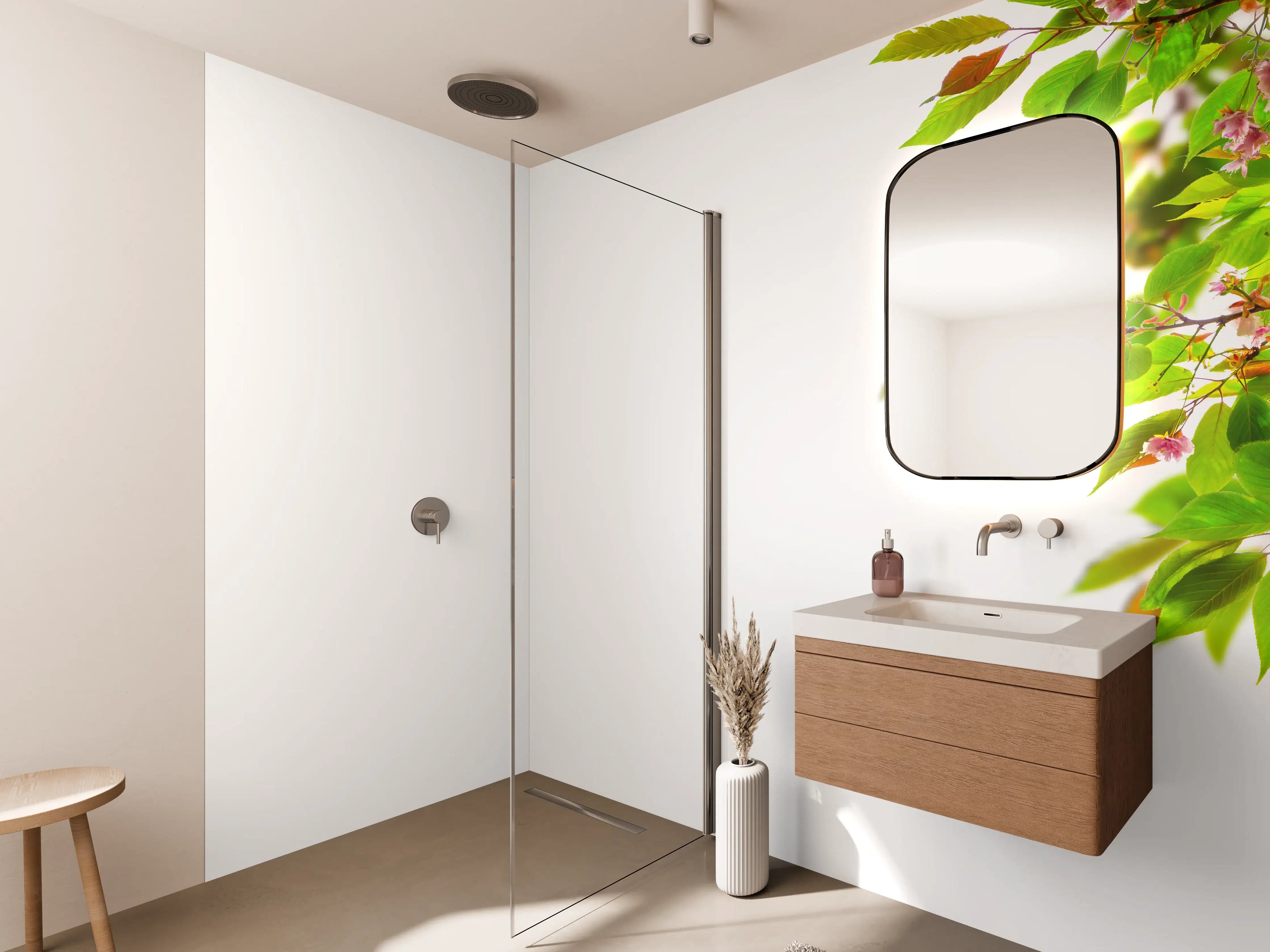 Wandverkleidung Bad - Schöner Kirschblütenast