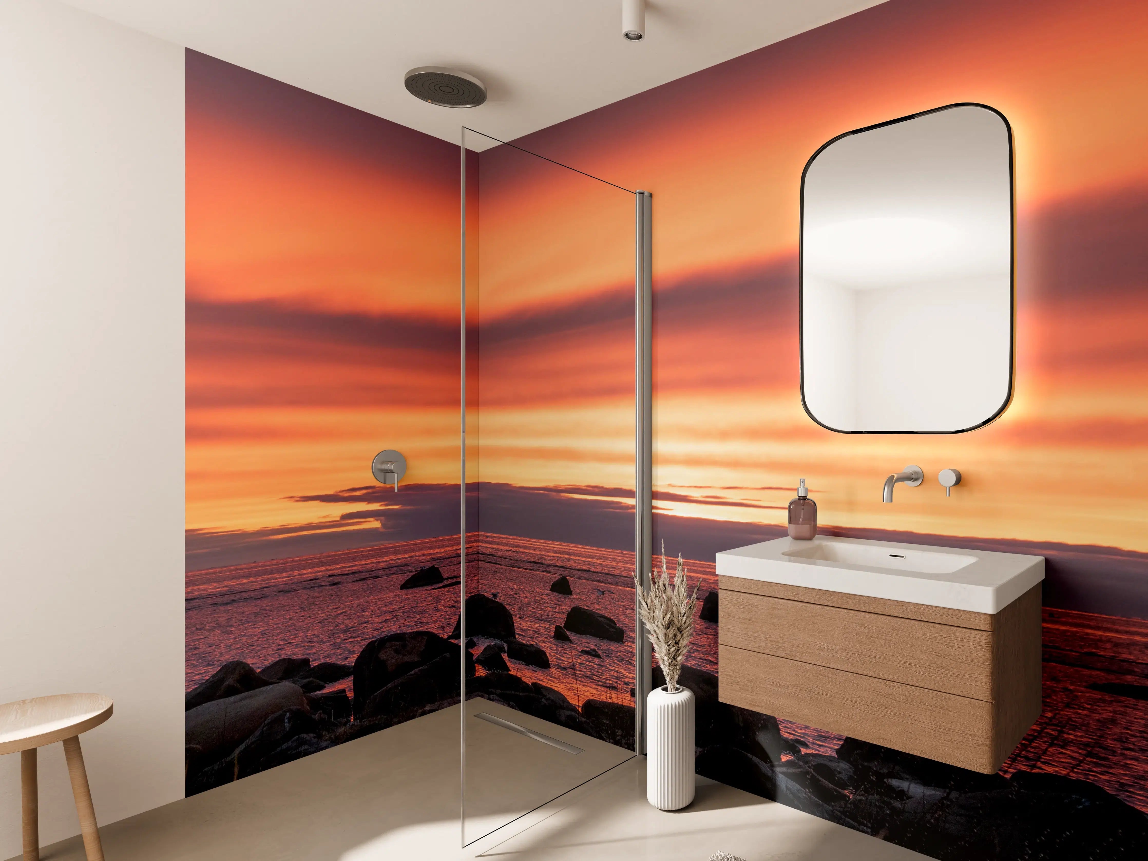 Wandverkleidung Bad - Schöner Sonnenuntergang am Meer