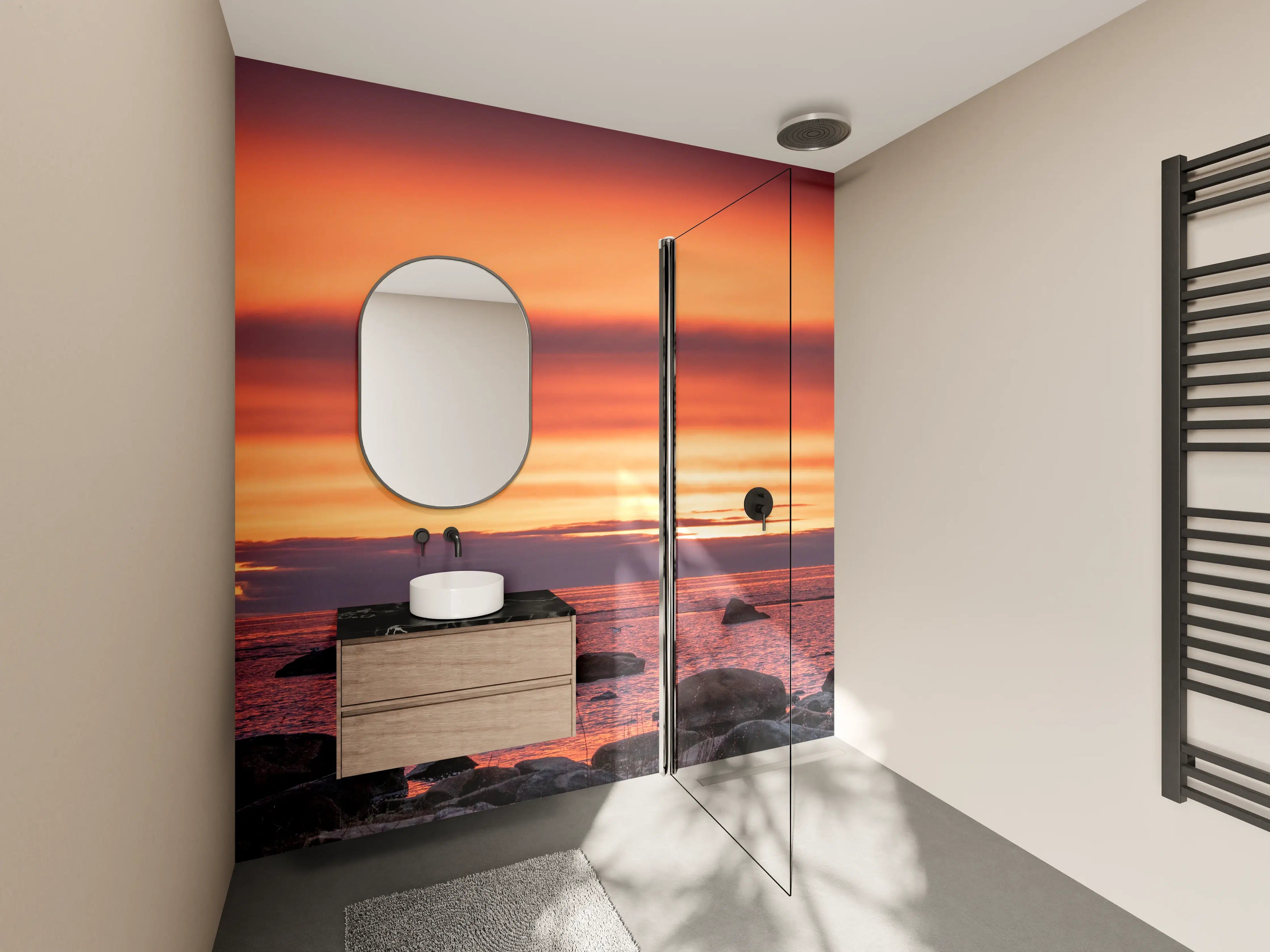 Wandverkleidung Bad - Schöner Sonnenuntergang am Meer