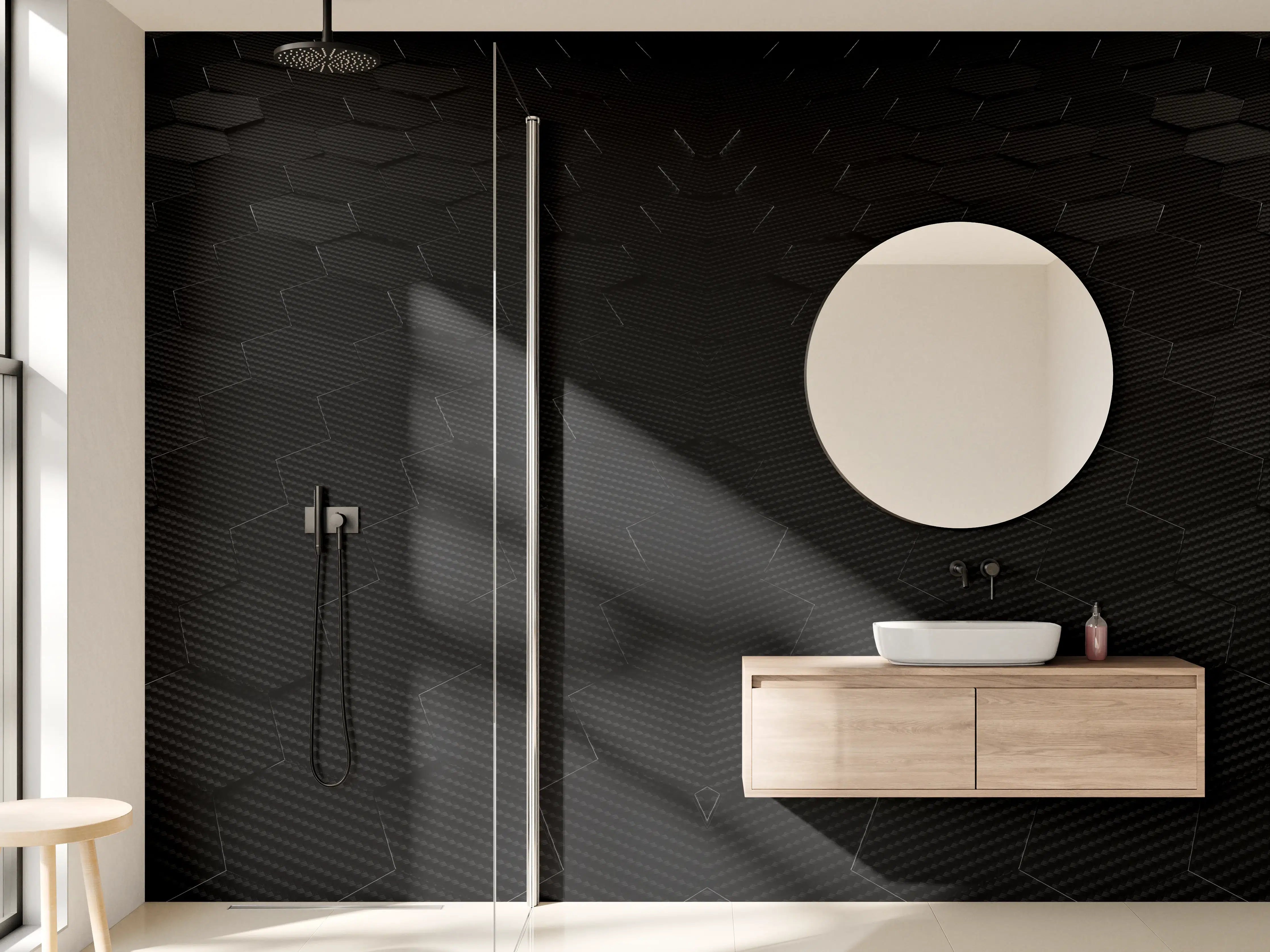 Wandverkleidung Bad - Schwarz-Graues hexagonales Muster