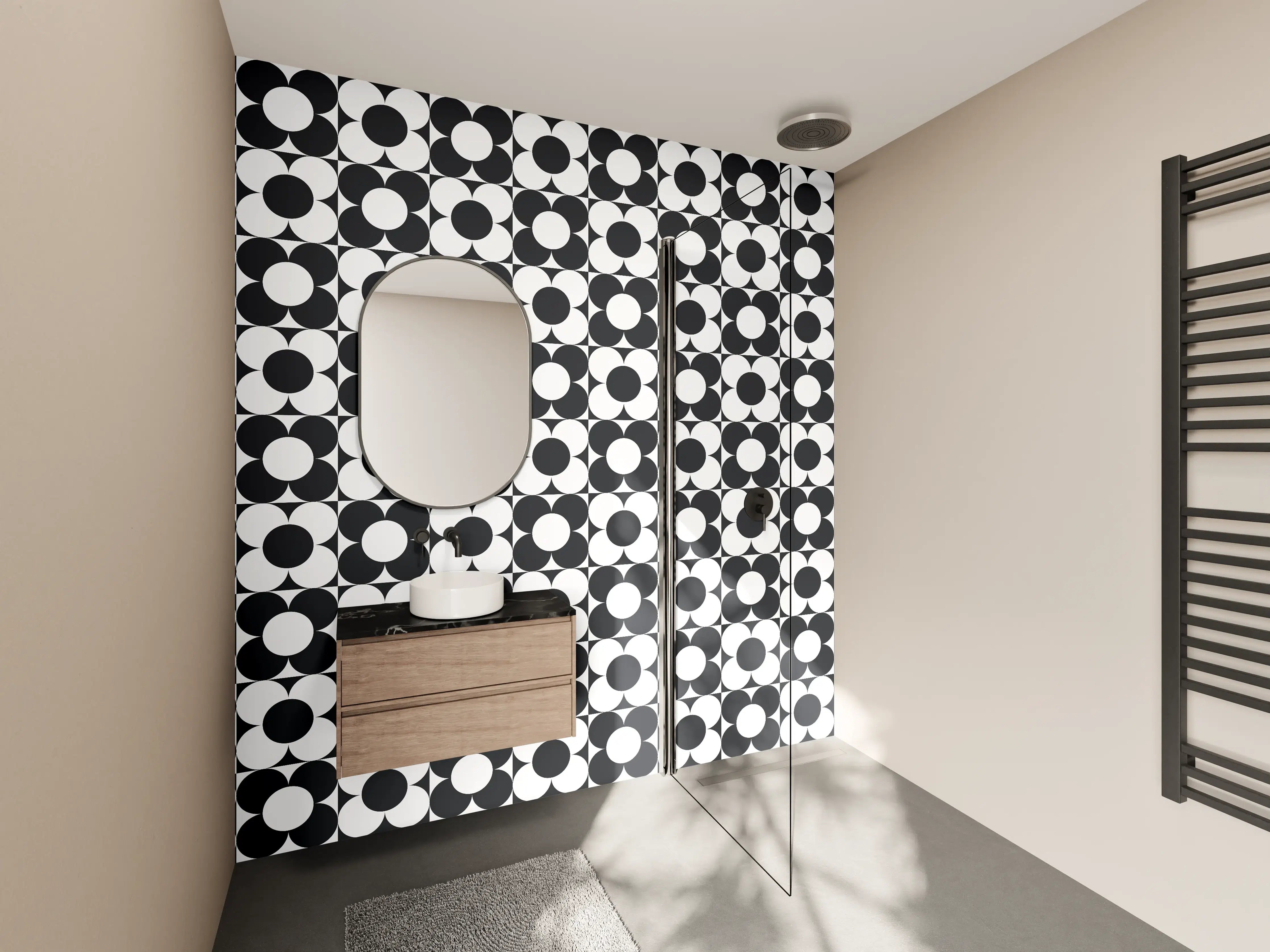 Wandverkleidung Bad - Schwarz-Weiß-Geometrisches Muster