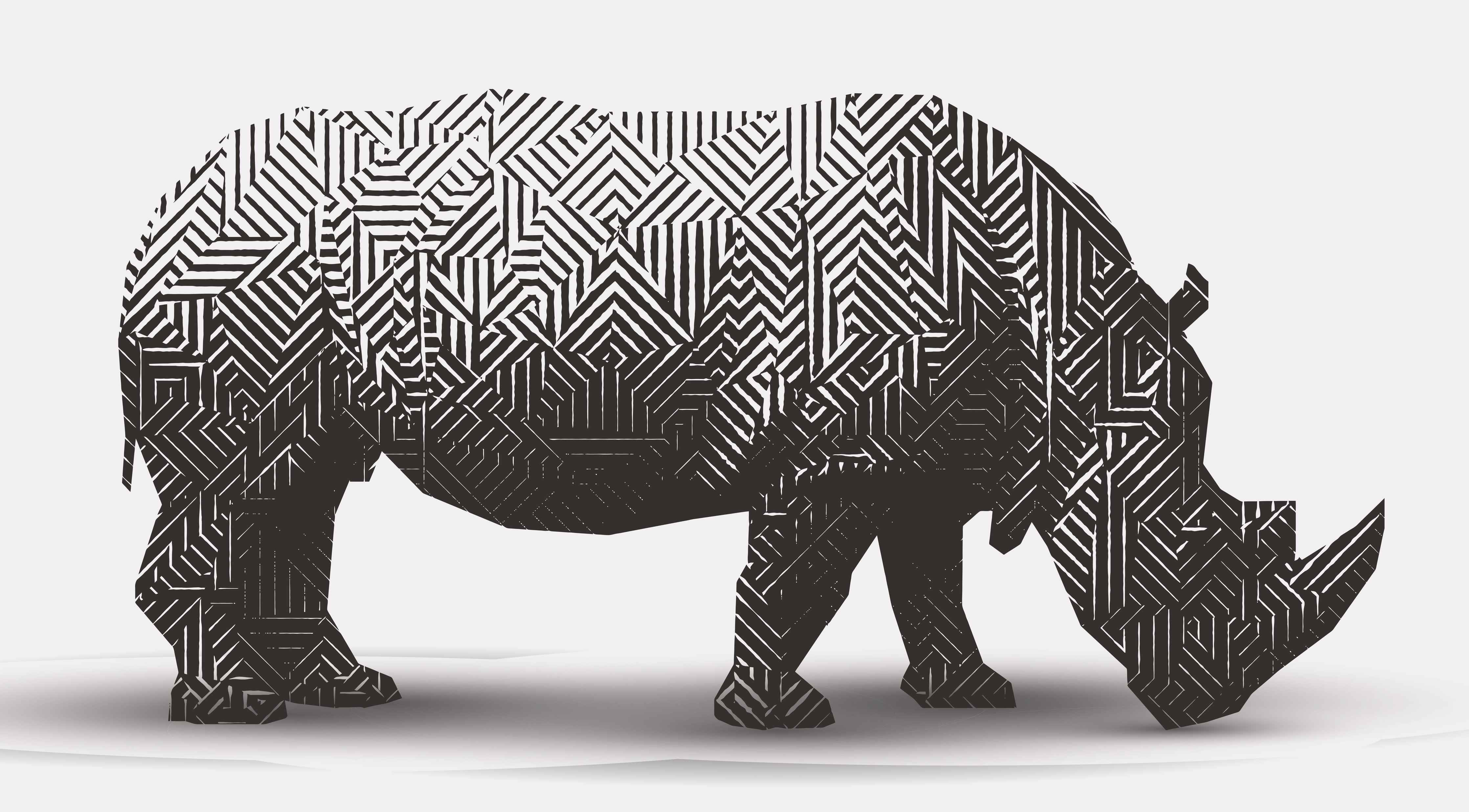 Wandverkleidung Bad-Schwarz-Weiß Grafik Nashorn