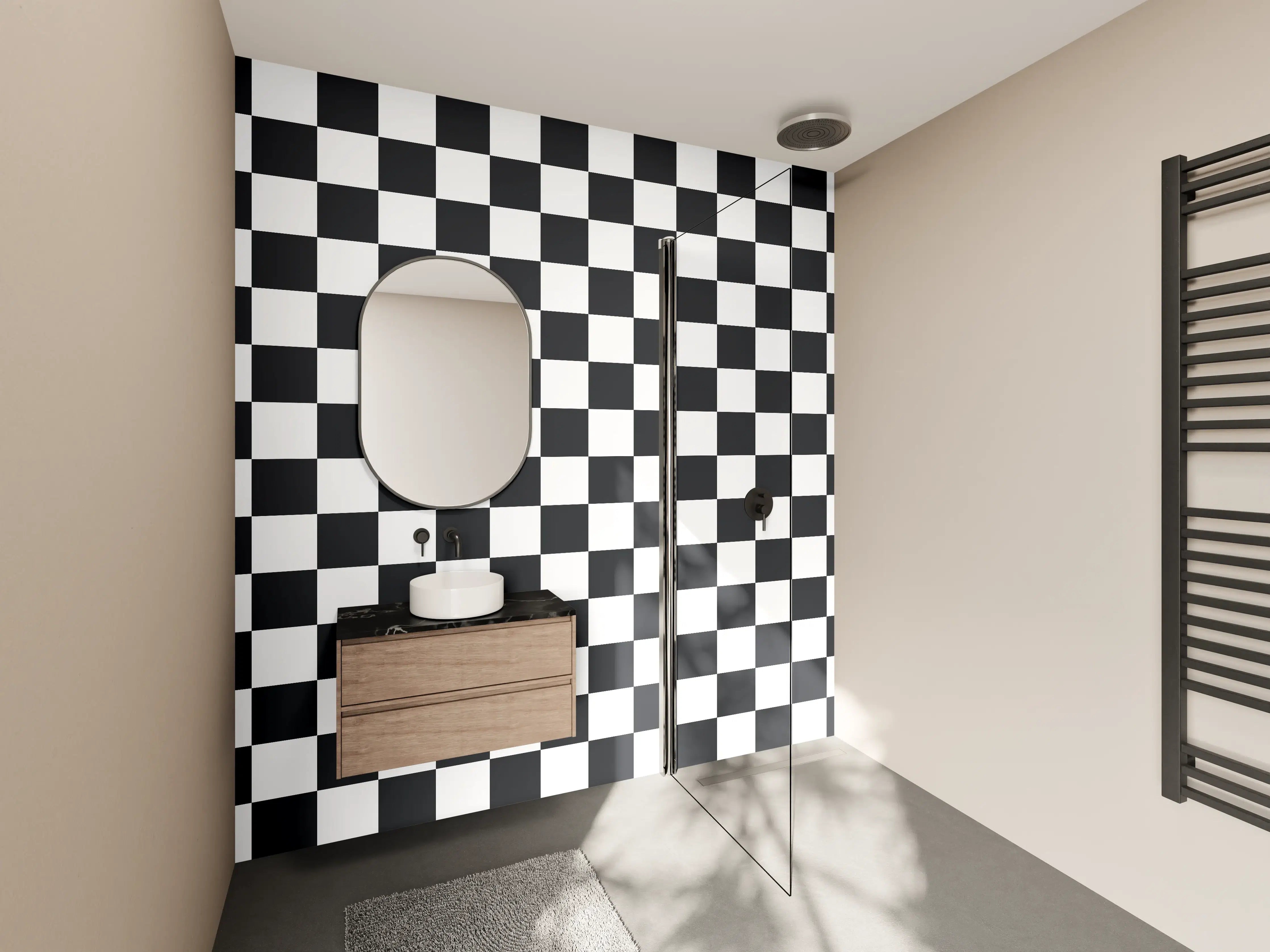 Wandverkleidung Bad - Schwarz-Weiß-Muster mit geometrischer Präzision