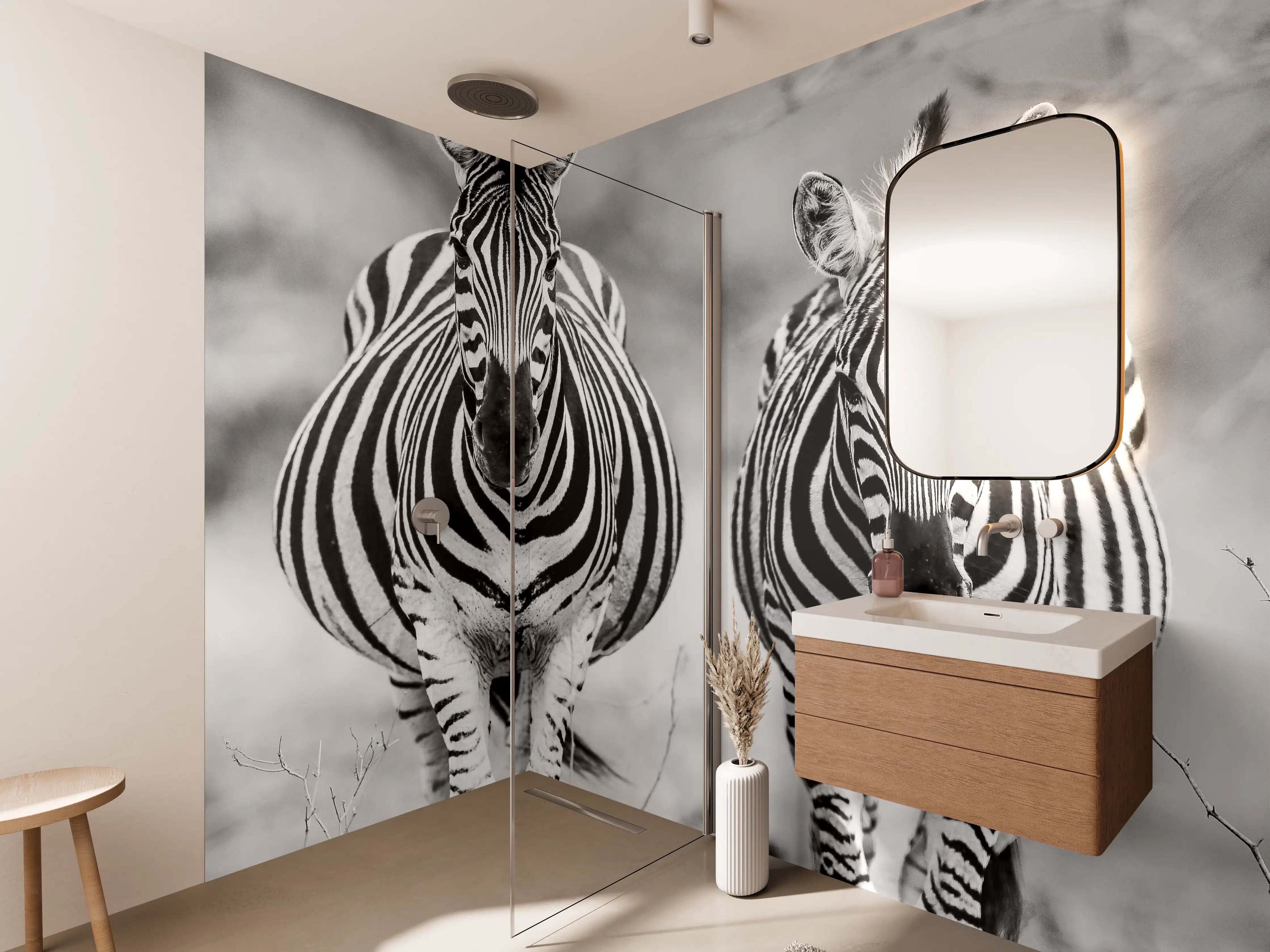 Wandverkleidung Bad - Schwarz-Weiß Zebrapaar