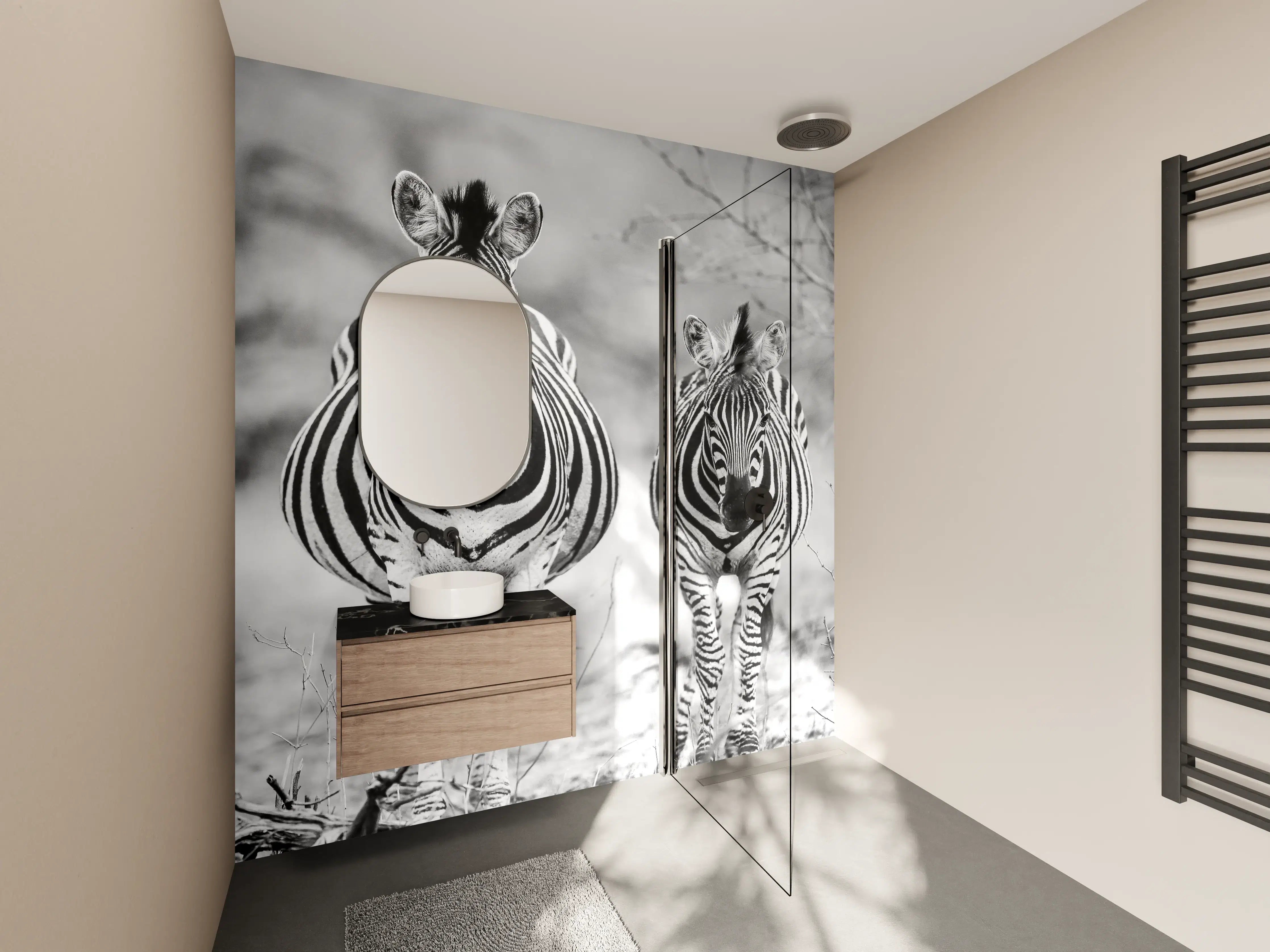 Wandverkleidung Bad - Schwarz-Weiß Zebrapaar