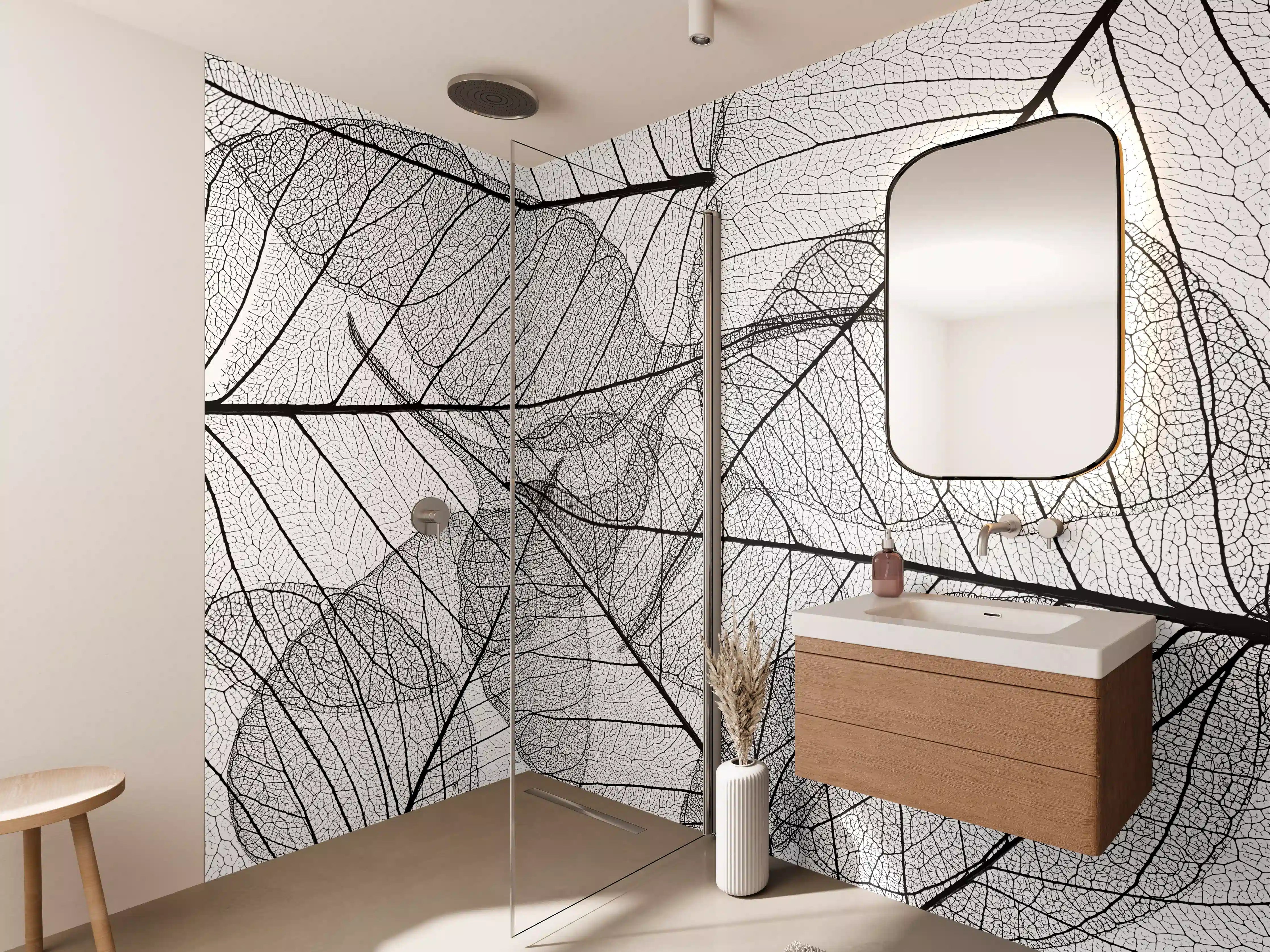 Wandverkleidung Bad - Schwarz-Weiße Blatttextur