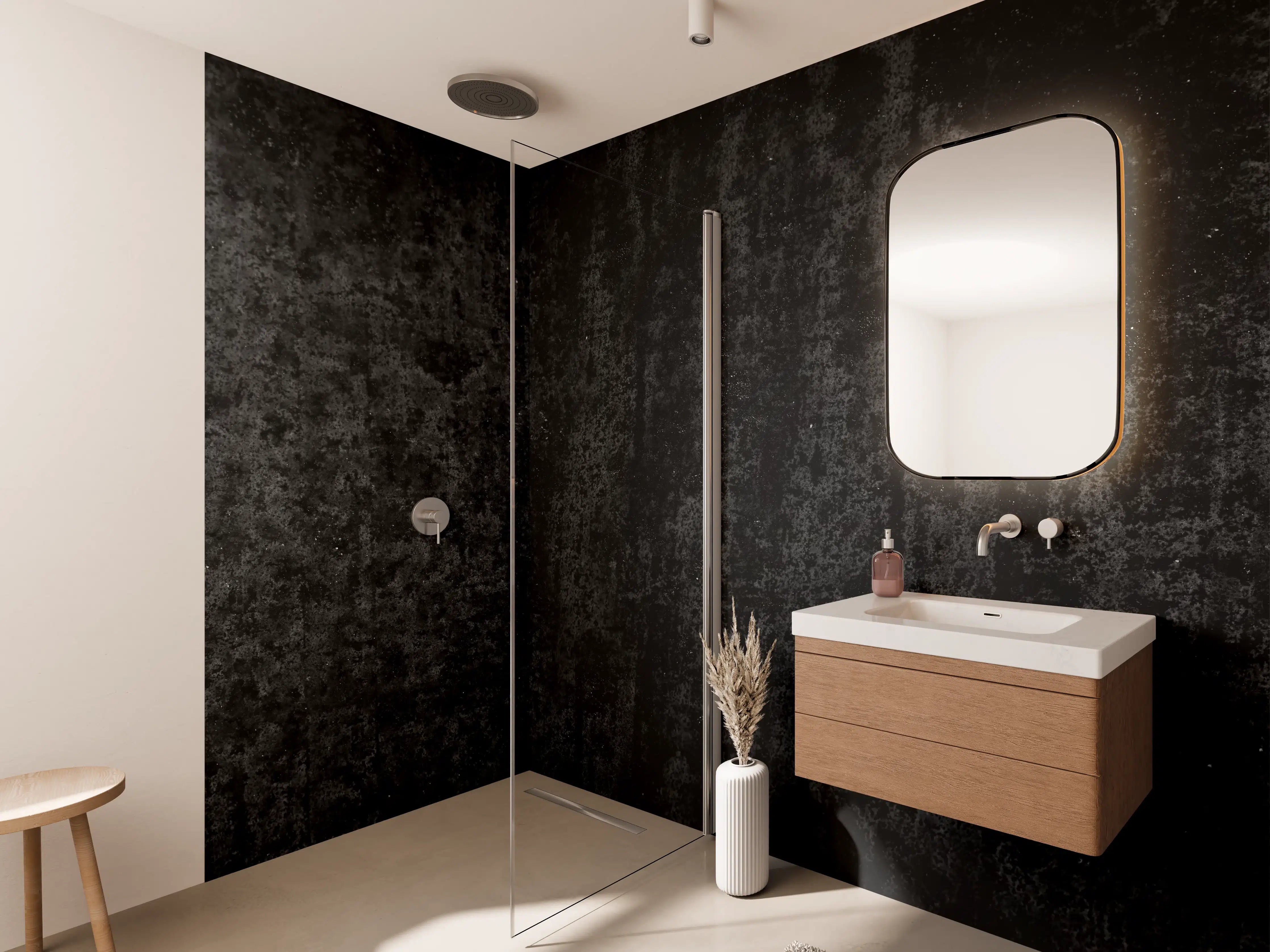 Wandverkleidung Bad - Schwarz-graue Rosttextur