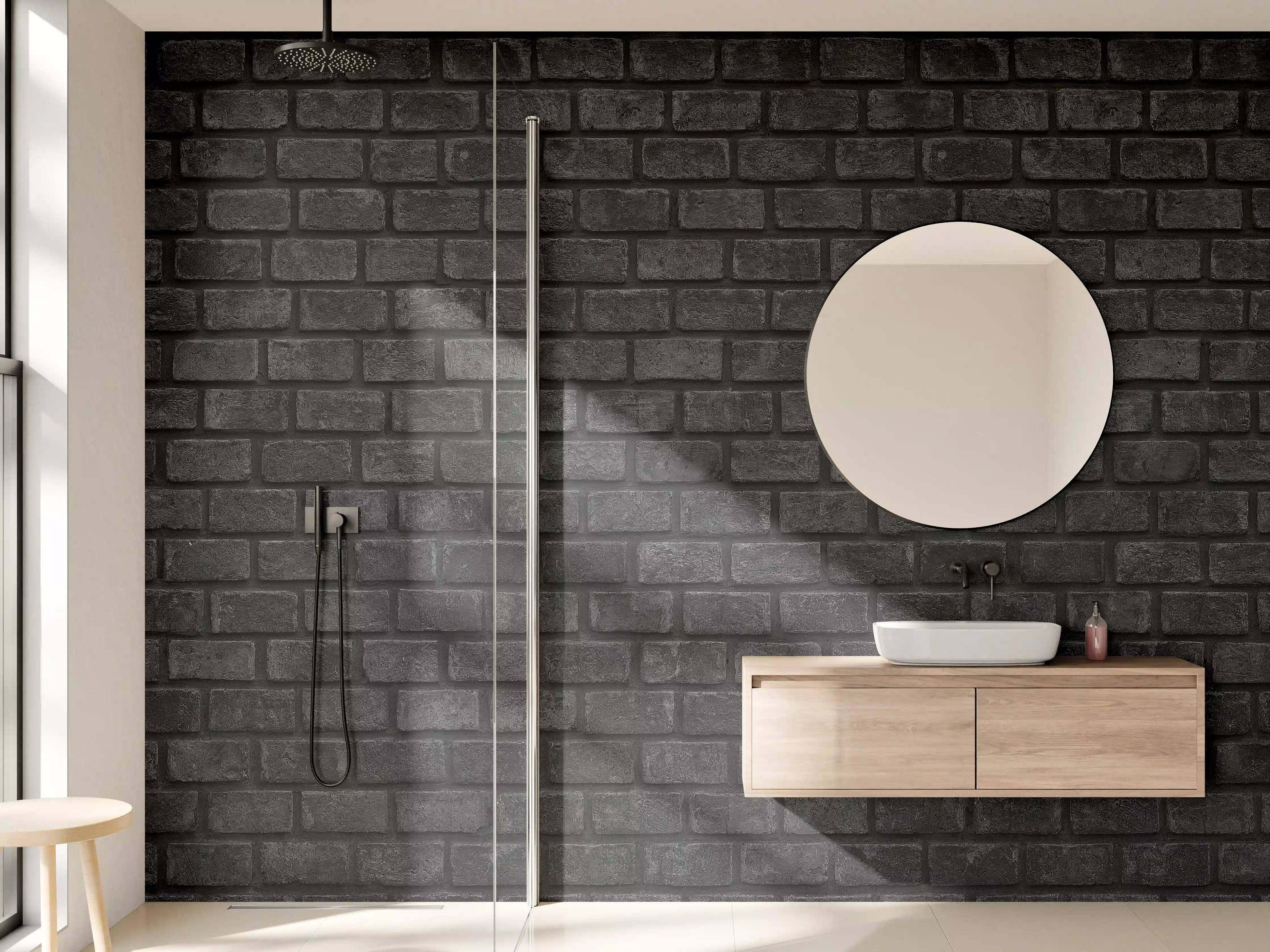 Wandverkleidung Bad - Schwarz graue Ziegelwand