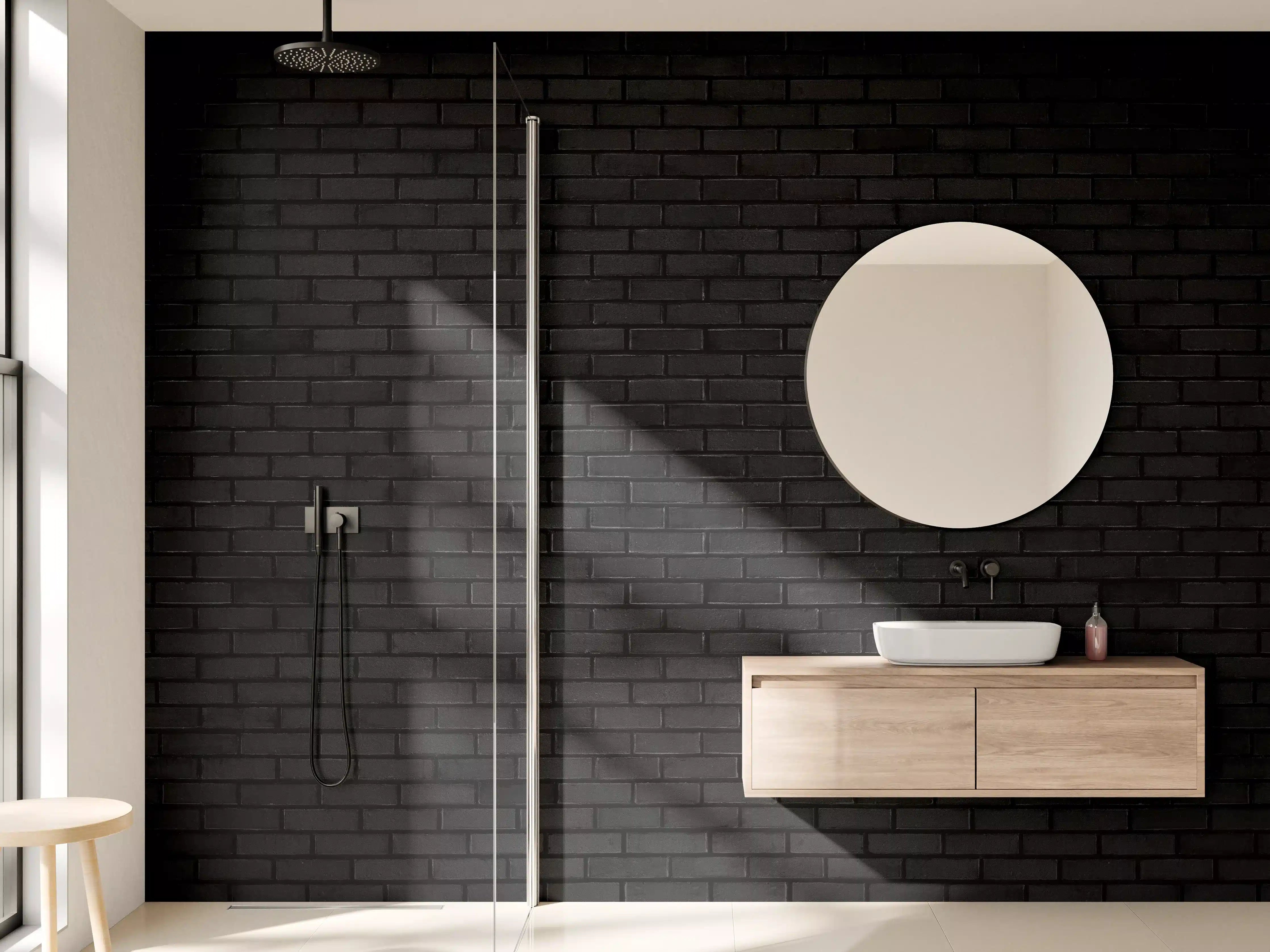 Wandverkleidung Bad - Schwarze Backsteinmauer 1