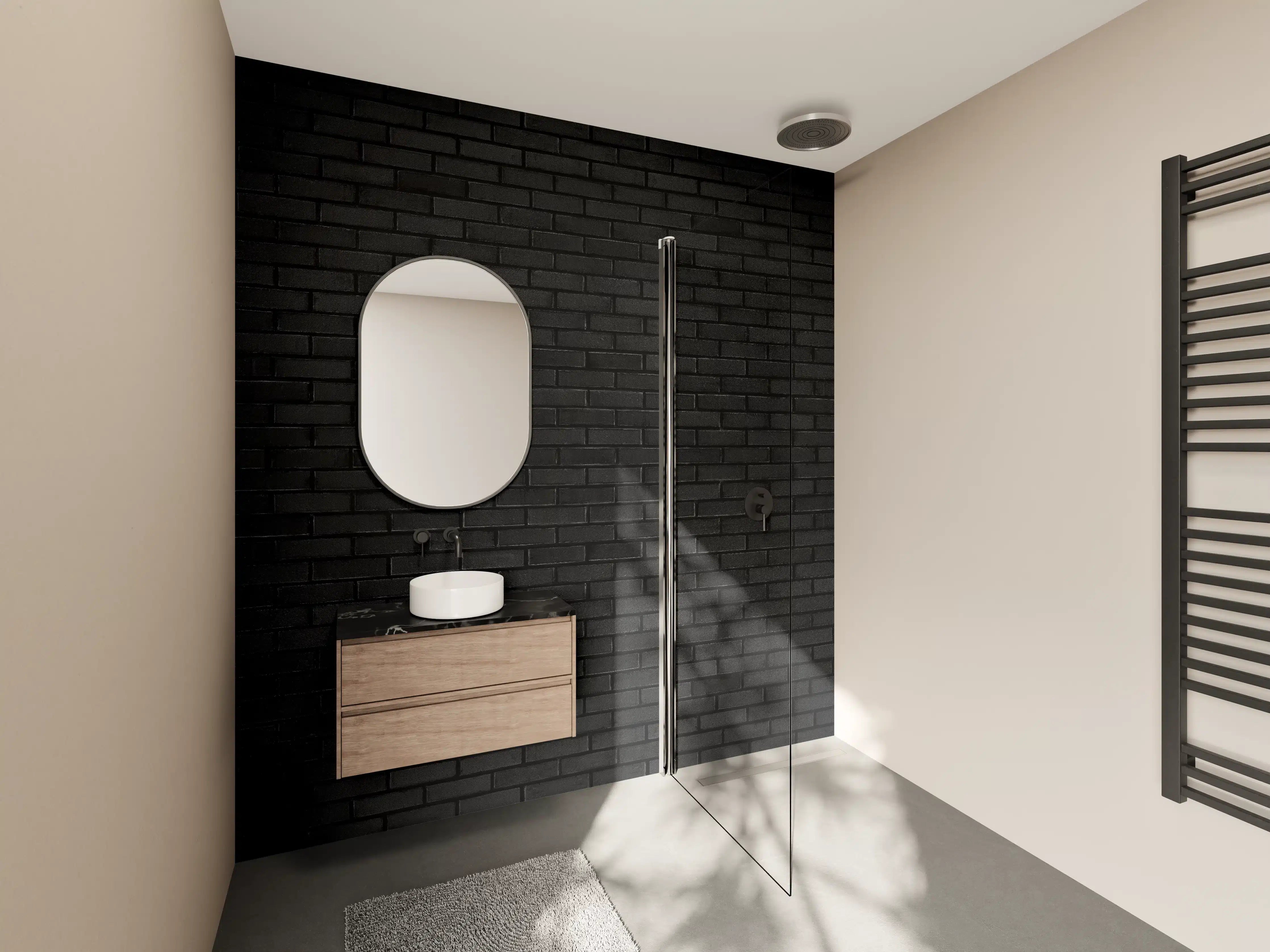 Wandverkleidung Bad - Schwarze Backsteinmauer 1