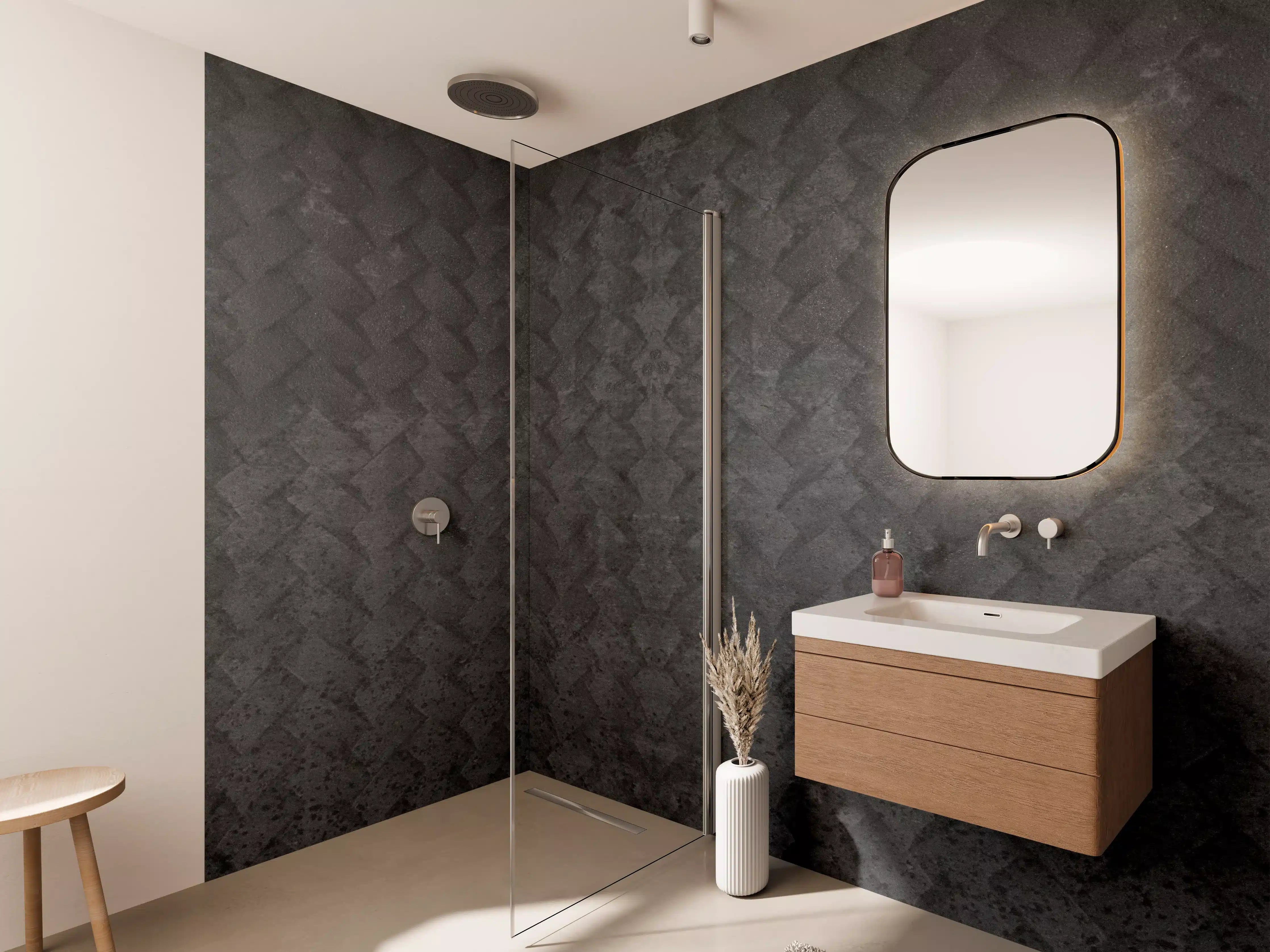 Wandverkleidung Bad - Schwarze geometrisches Betonwand