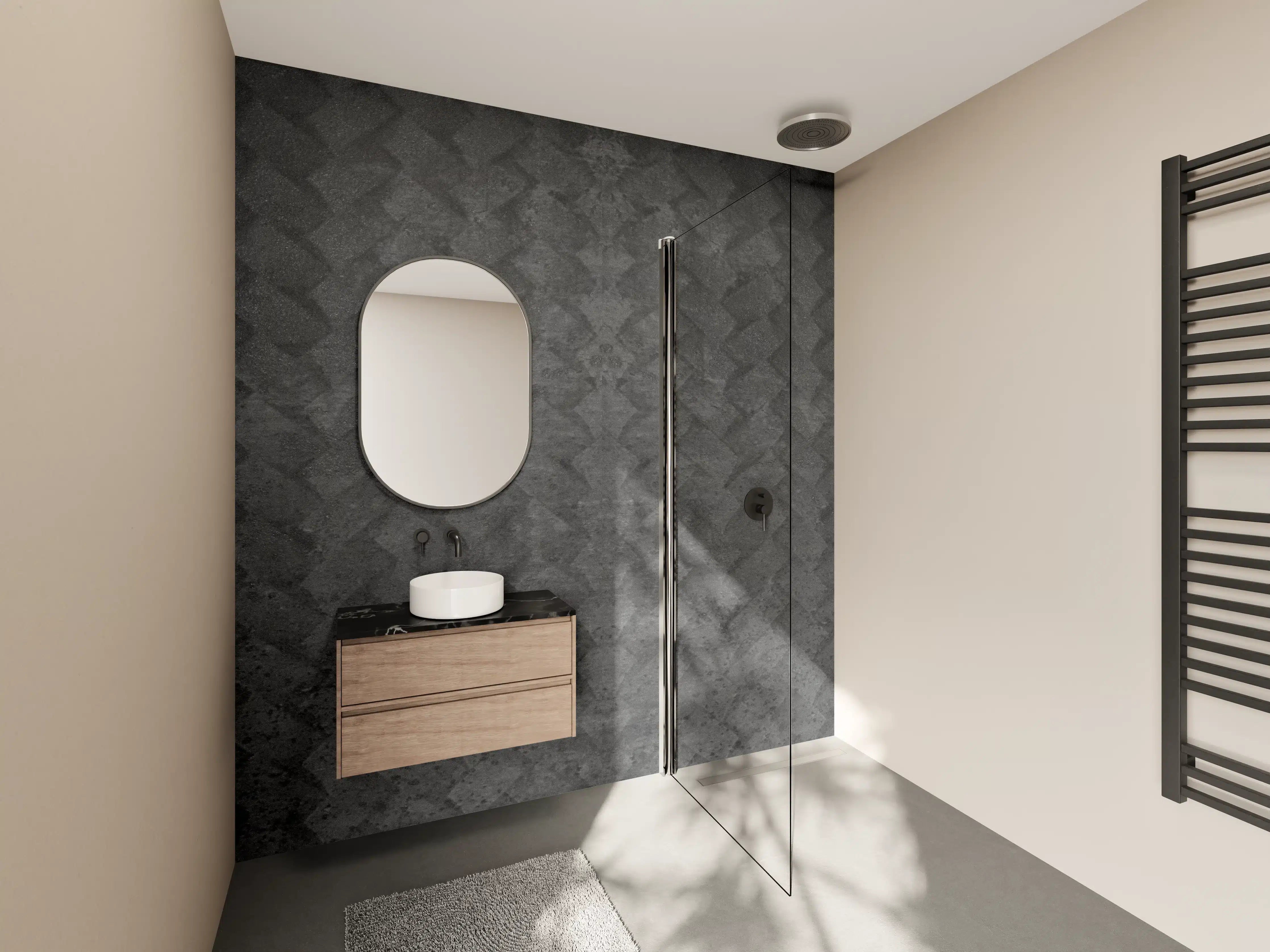 Wandverkleidung Bad - Schwarze geometrisches Betonwand