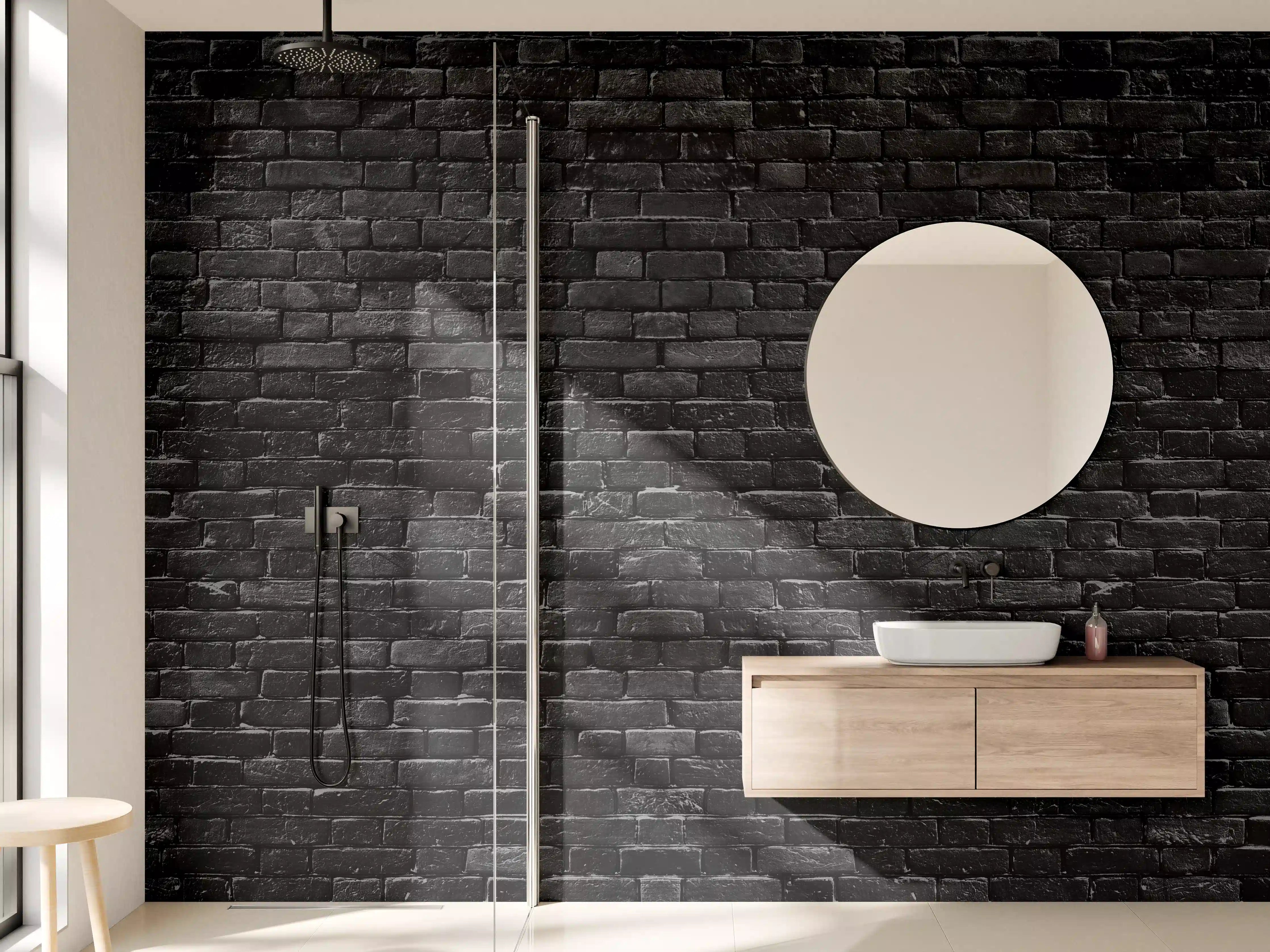 Wandverkleidung Bad - Schwarze raue Ziegelwand
