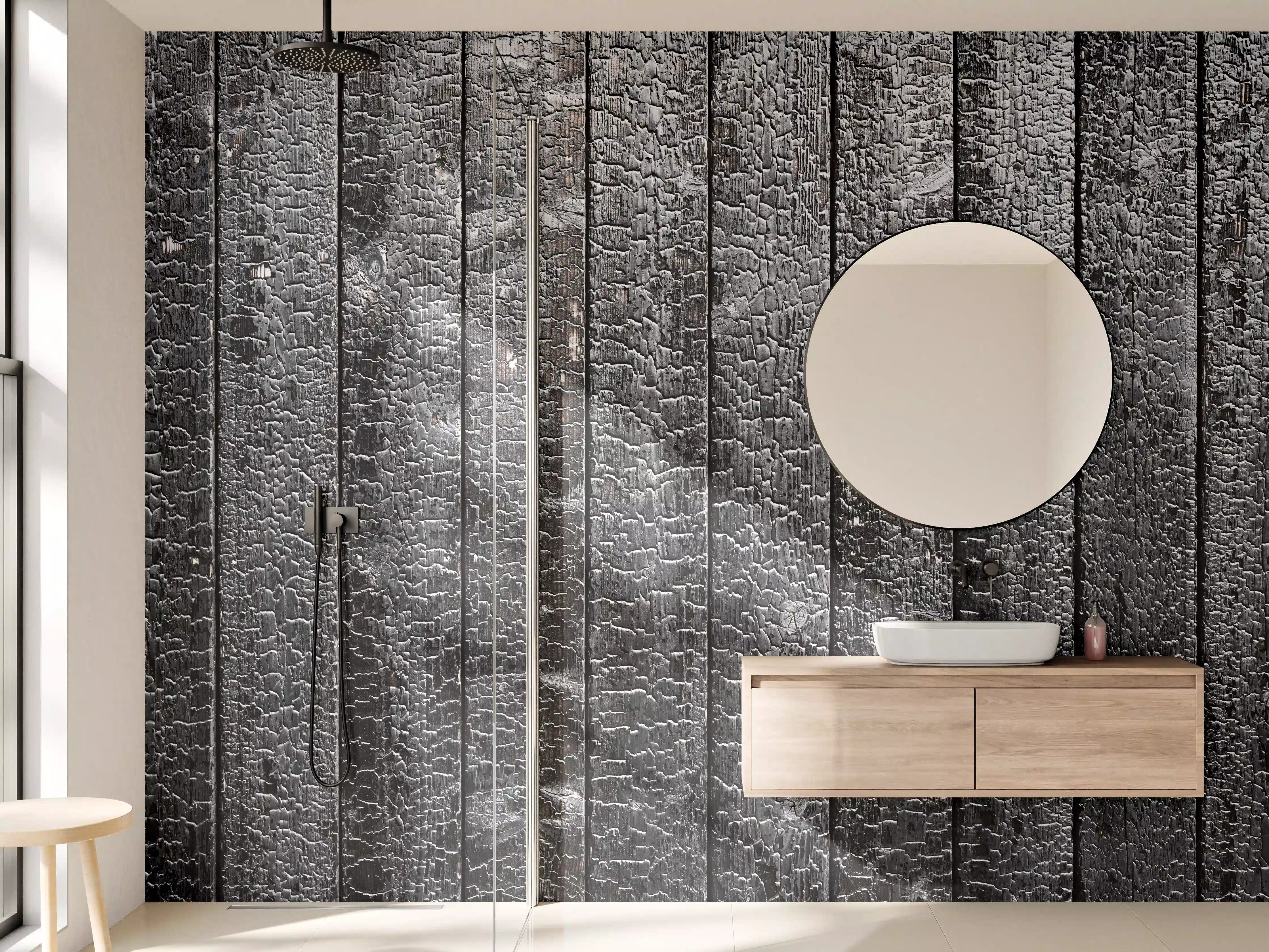 Wandverkleidung Bad - Schwarzer Holzbrandmuster-Textur