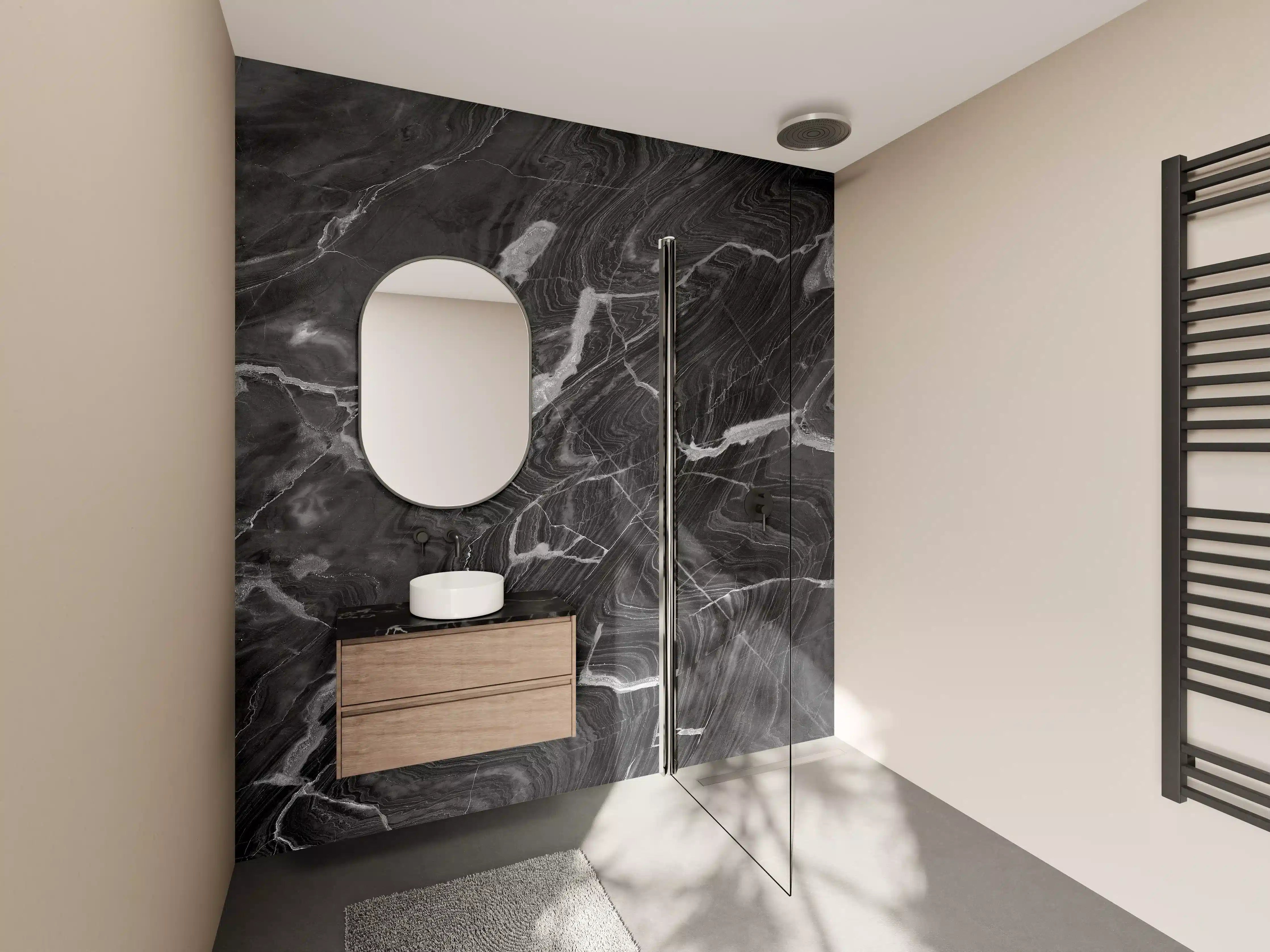 Wandverkleidung Bad - Schwarzer Marmor mit weißen Adern