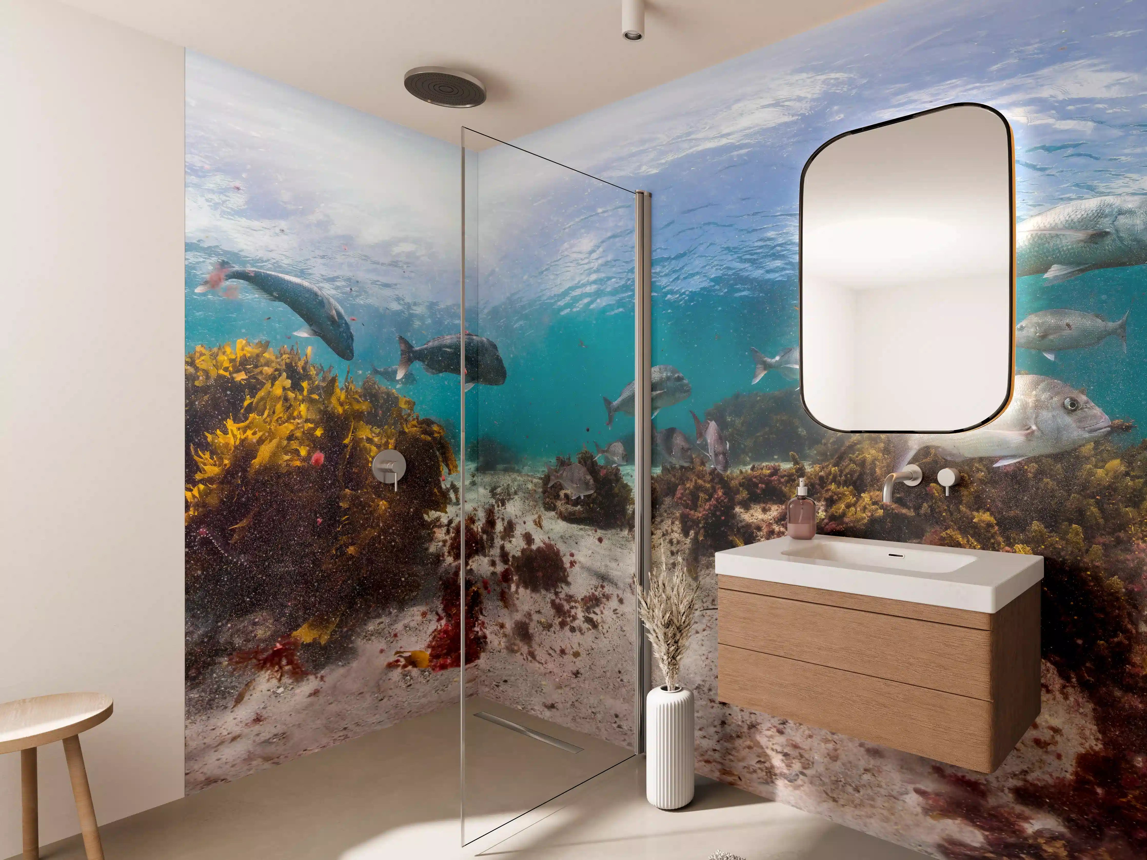Wandverkleidung Bad - Seetang und Fisch in Neuseeland