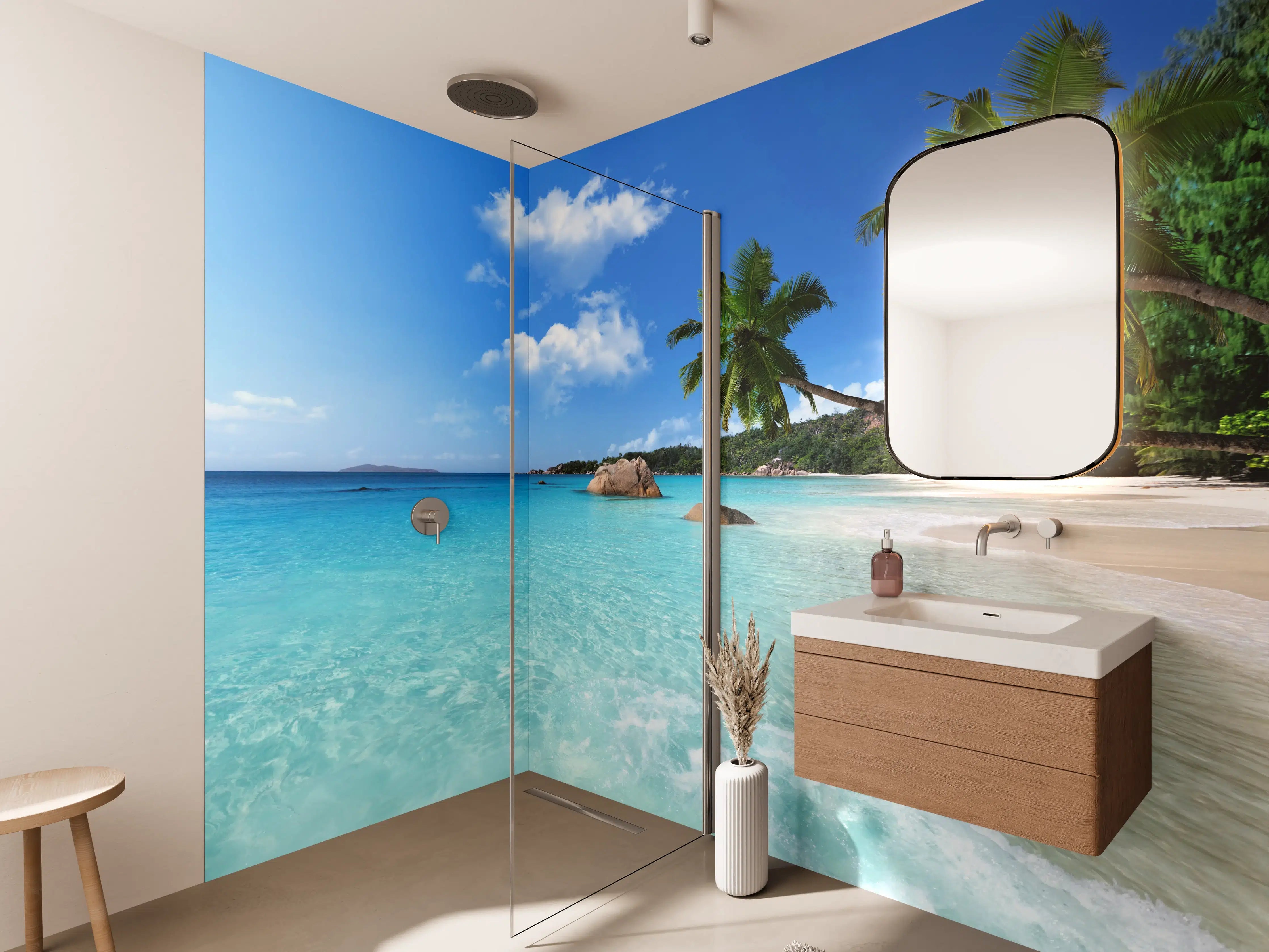 Wandverkleidung Bad - Seychellen Paradiesstrand Türkis