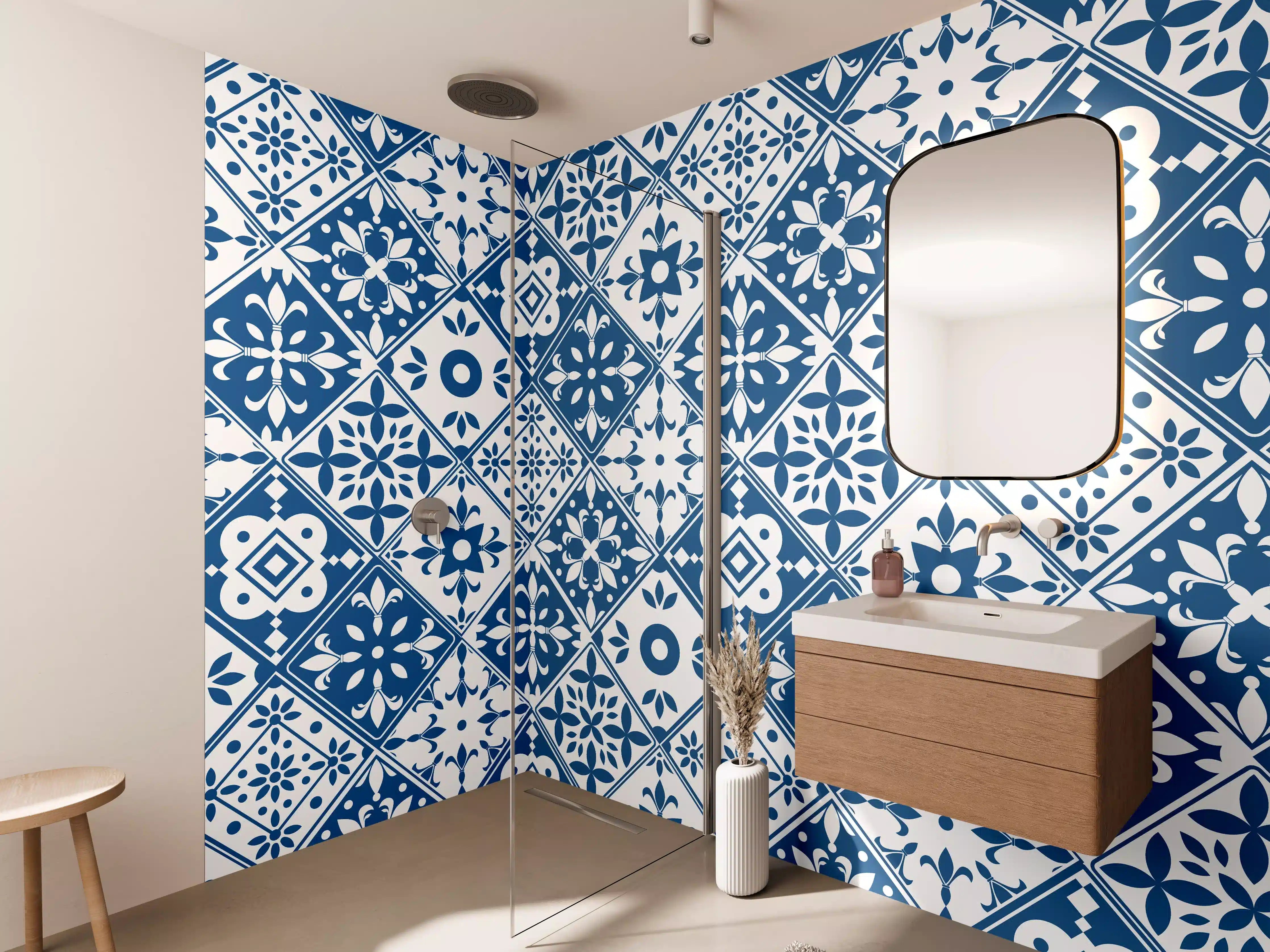 Wandverkleidung Bad - Silbergraue Fliesenmuster