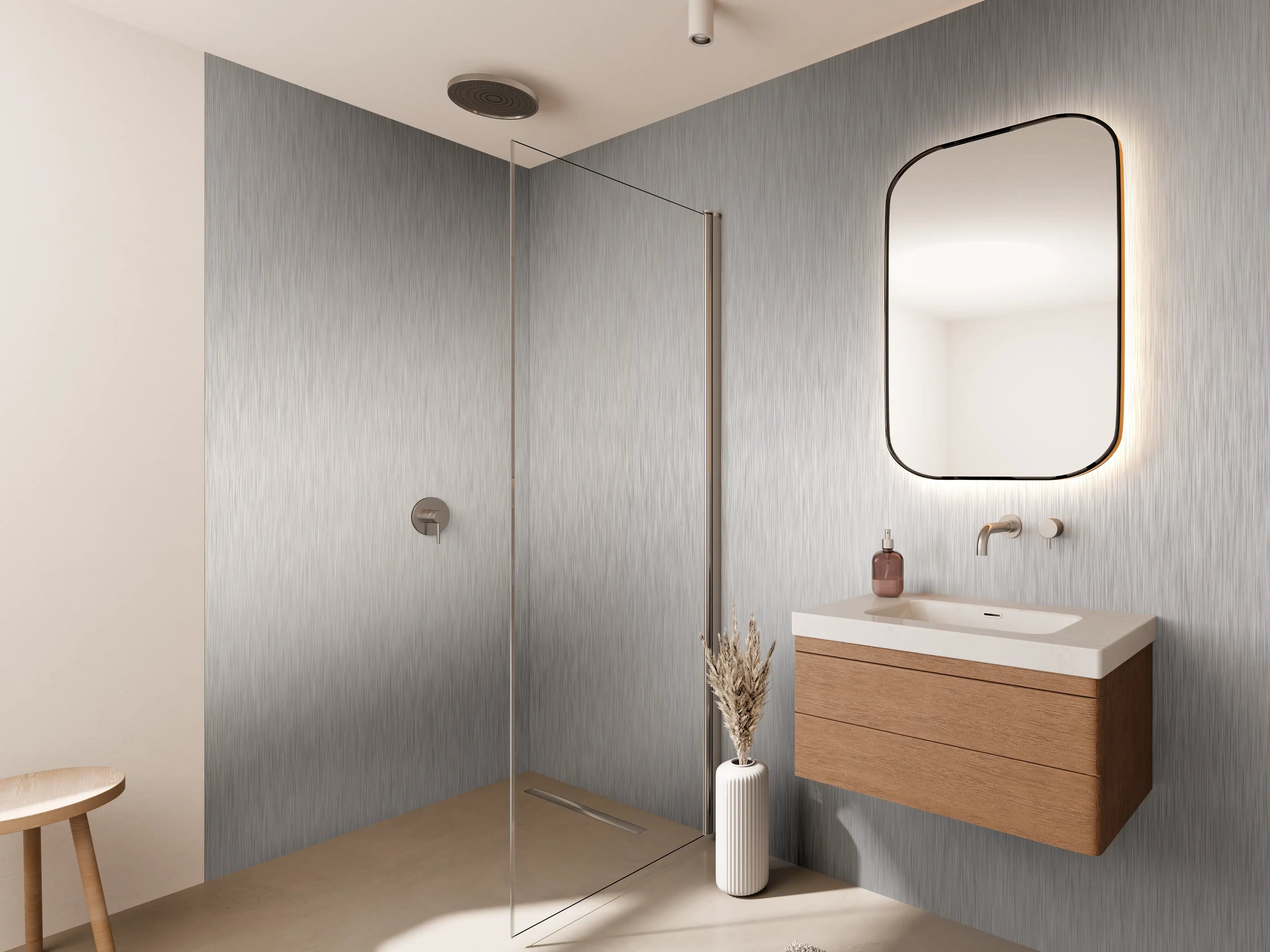 Wandverkleidung Bad - Silberne belichtete Oberfläche