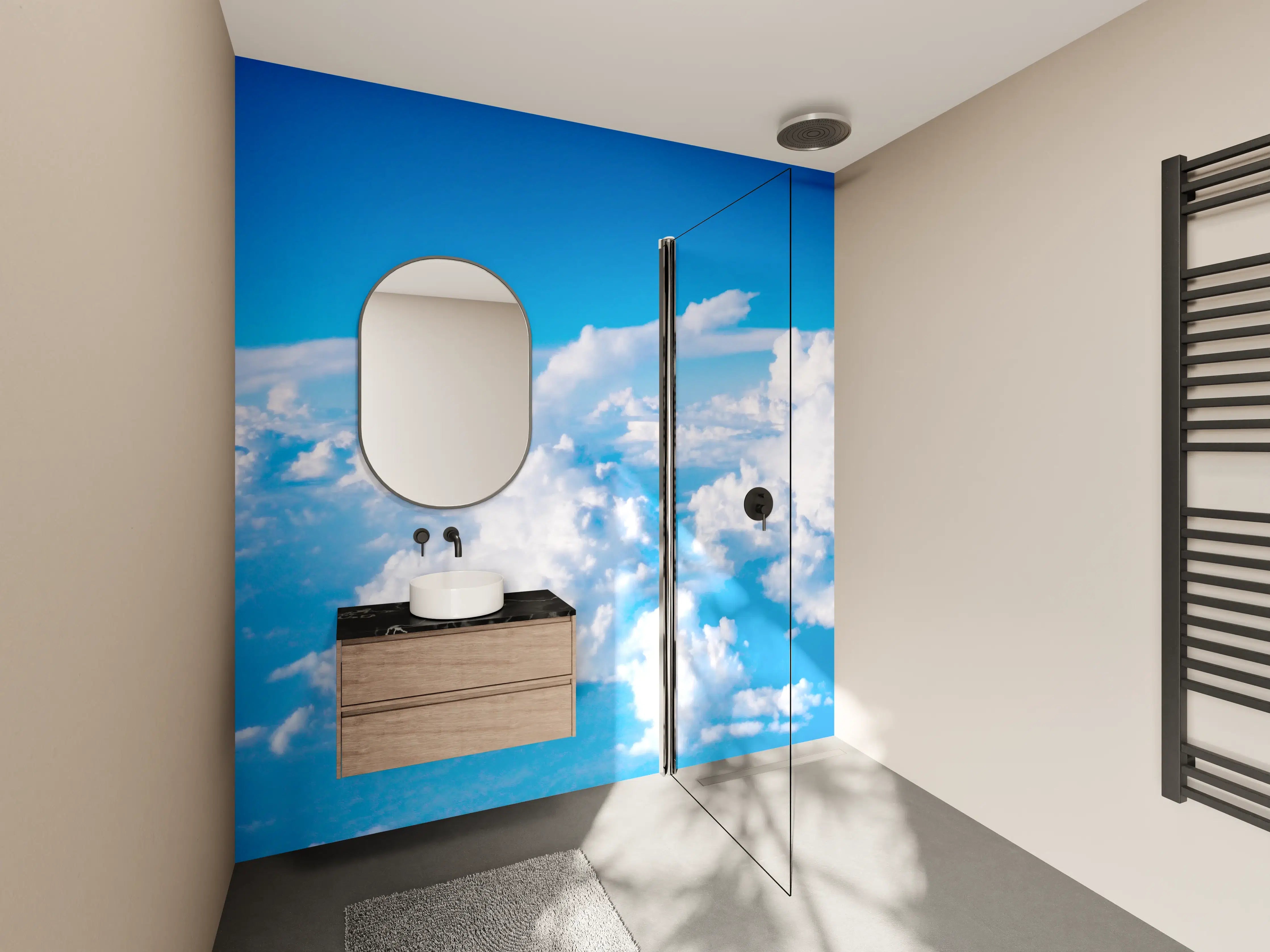 Wandverkleidung Bad - Silbriger Himmel mit Wolkenmeer