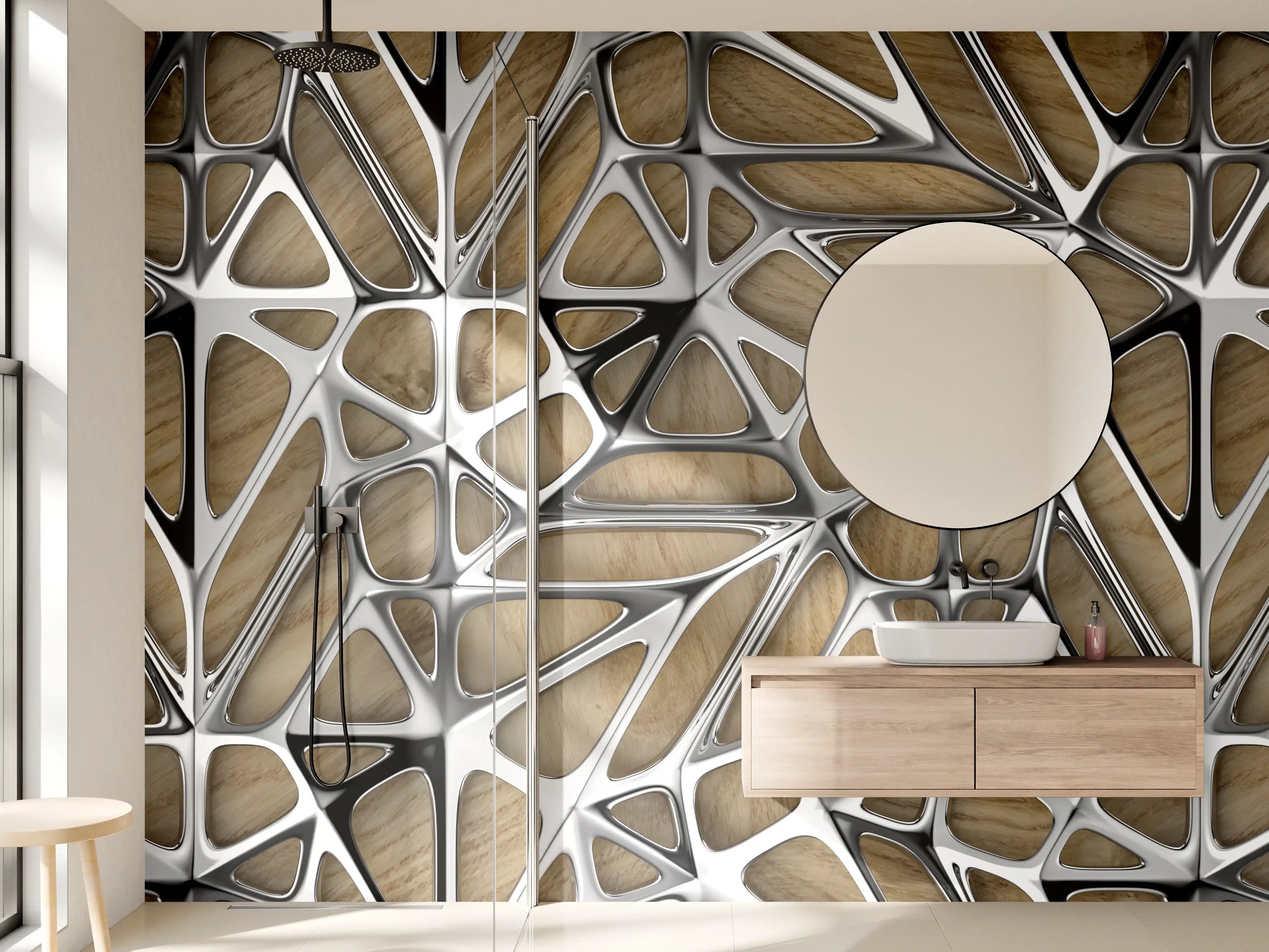 Wandverkleidung Bad - Silernes Gitter Muster 