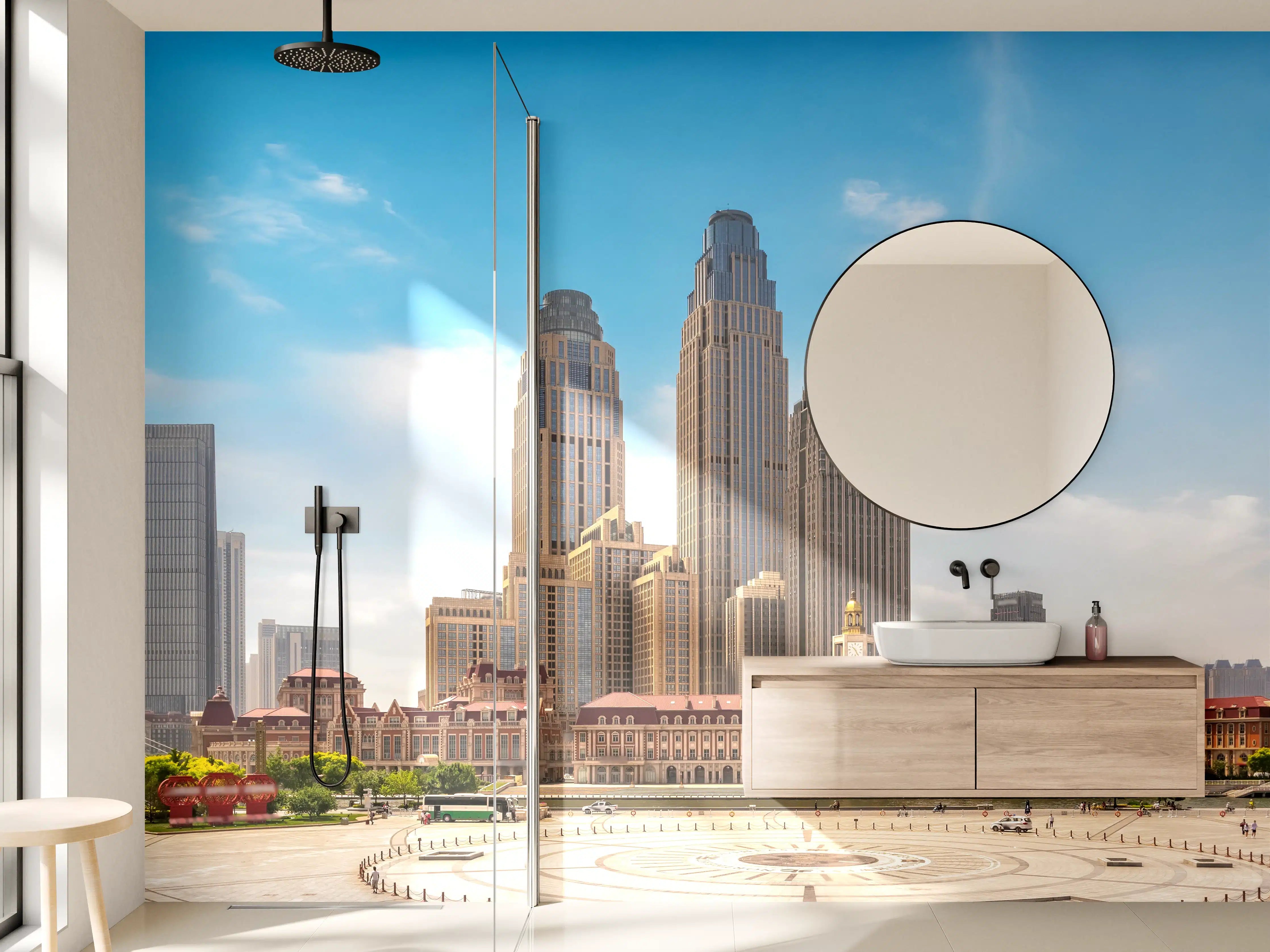 Wandverkleidung Bad - Skyline der Stadt mit Wolkenkratzern