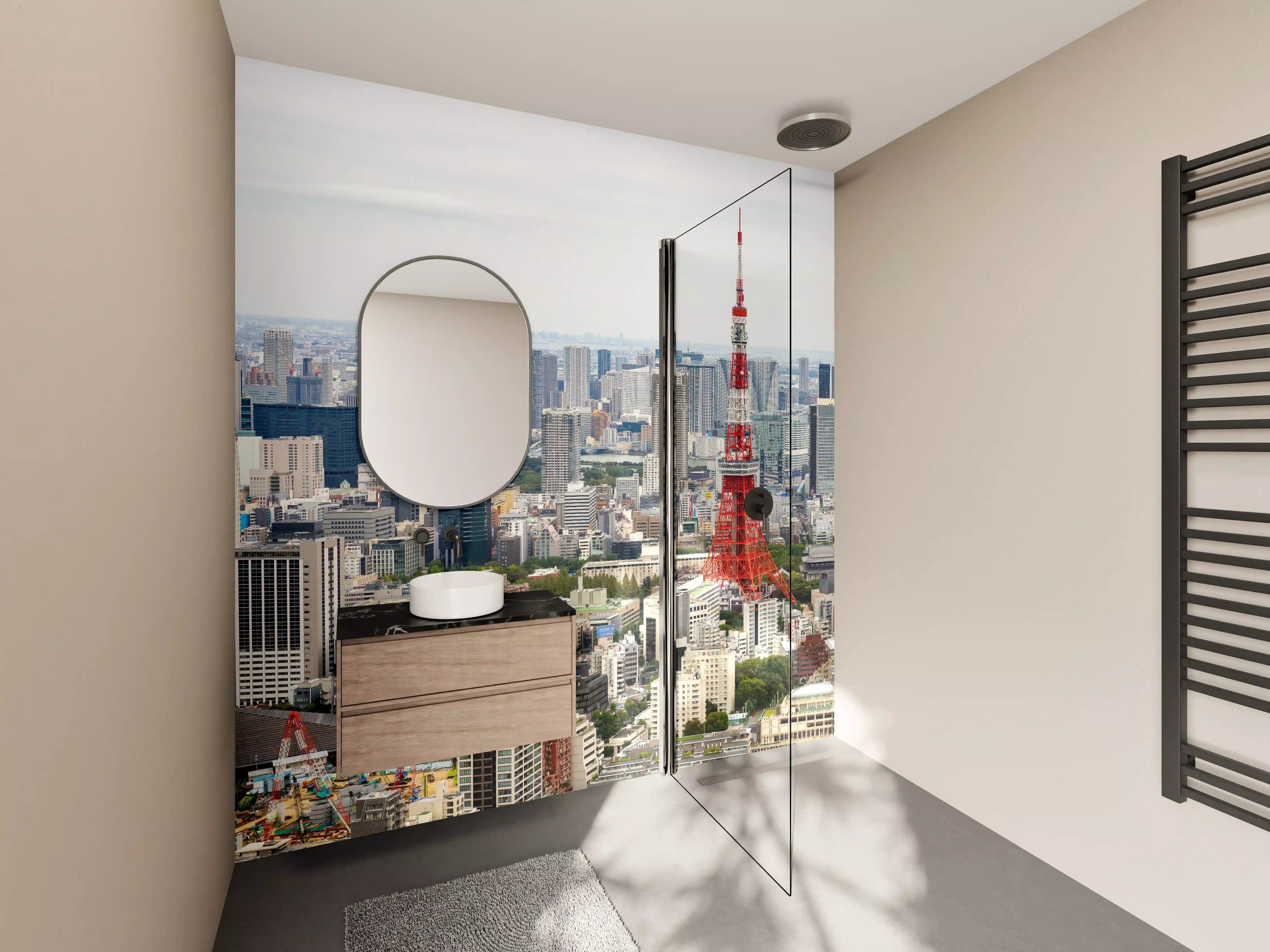 Wandverkleidung Bad - Skyline mit Tokyo Tower bei Tag