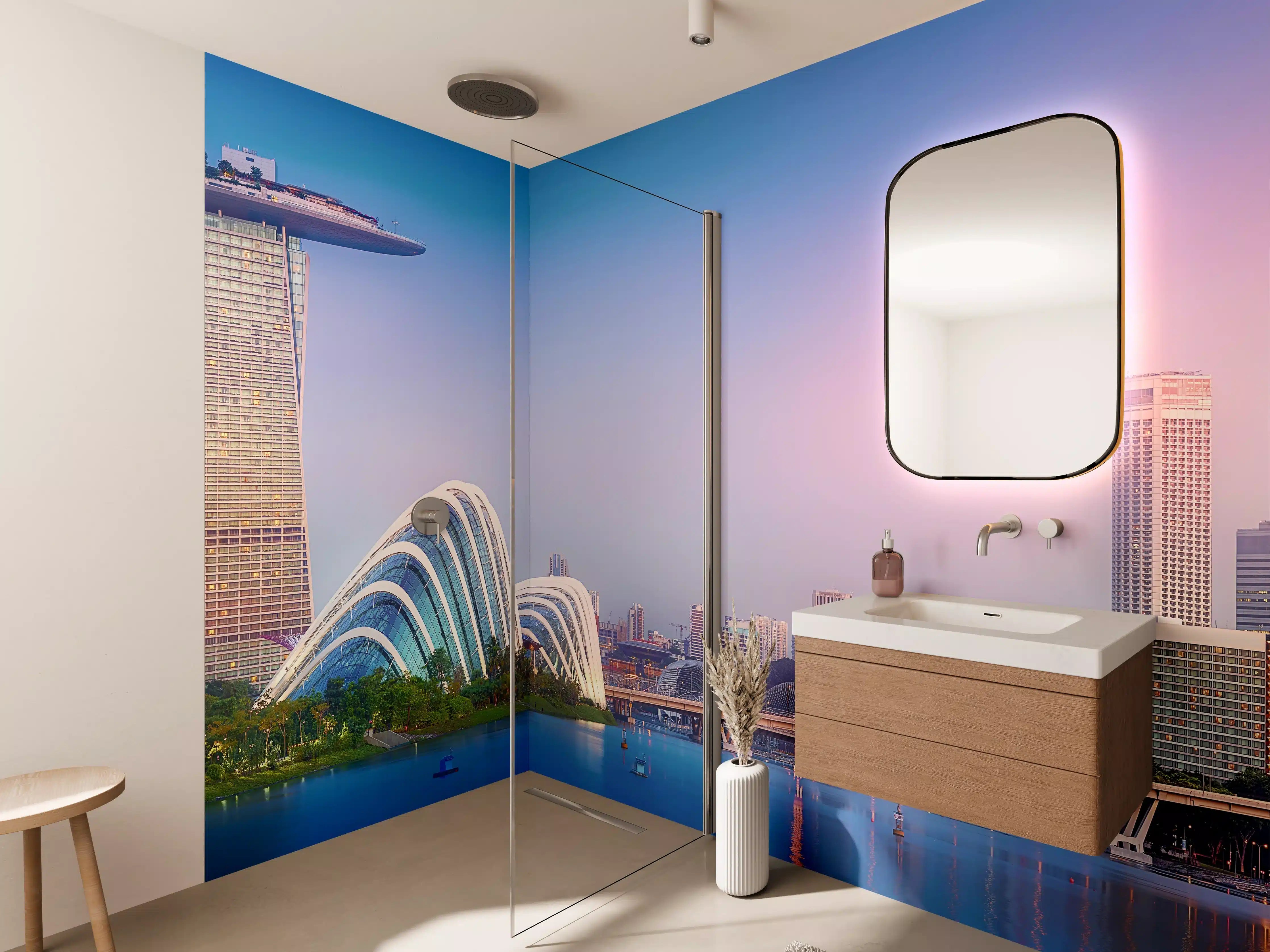 Wandverkleidung Bad - Skyline von Singapur