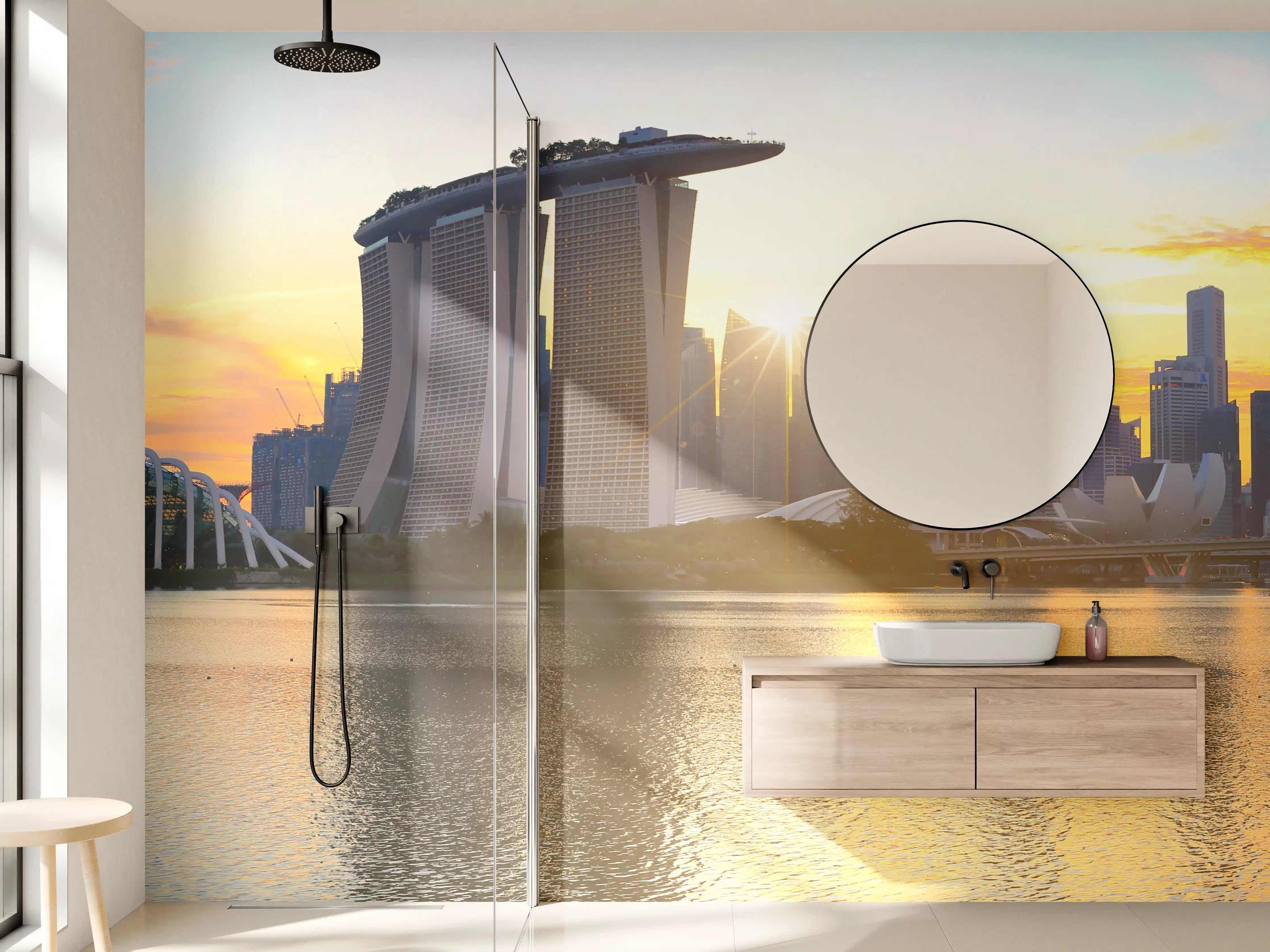 Wandverkleidung Bad - Skyline von Singapur bei Sonnenuntergang