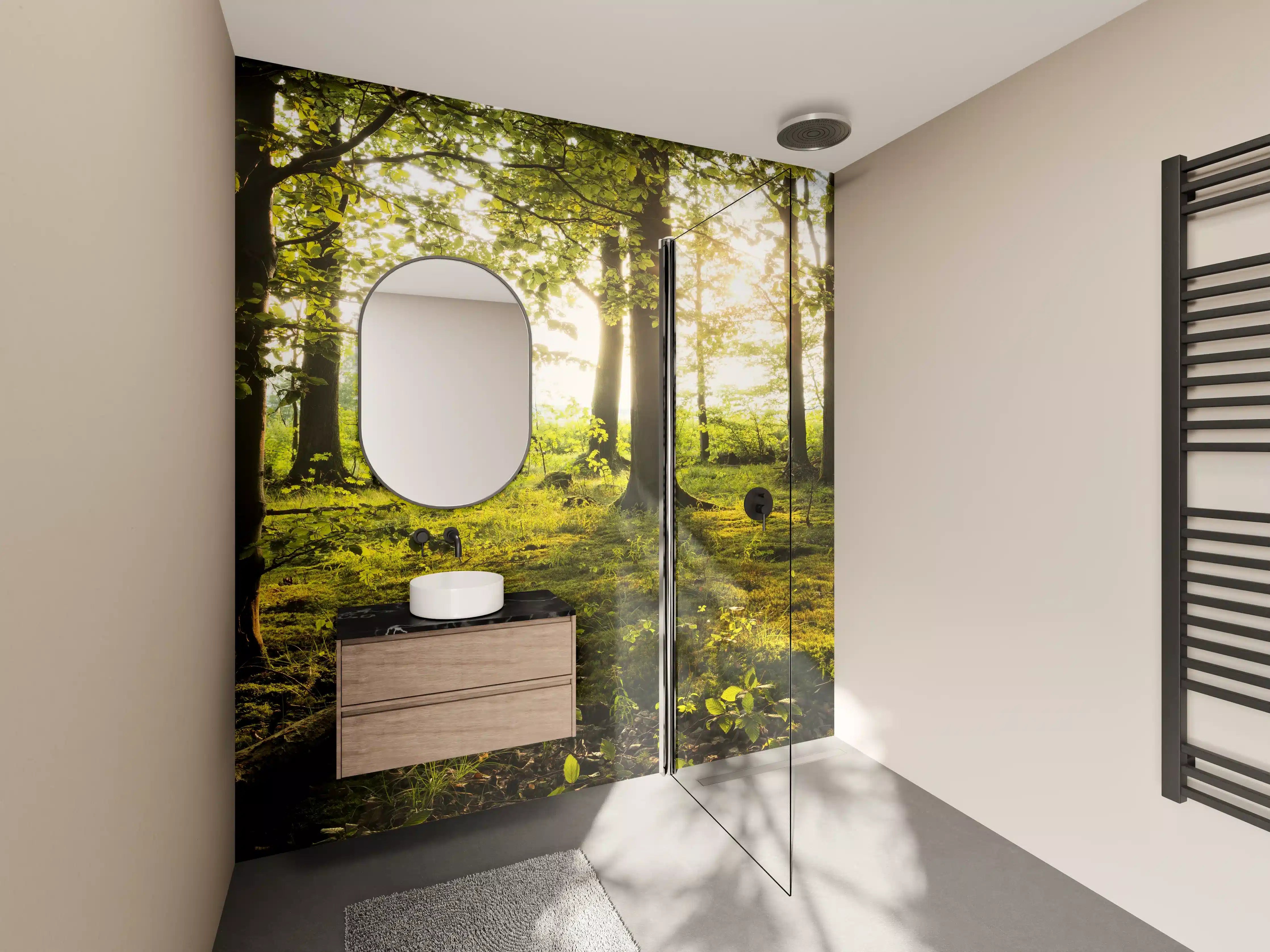 Wandverkleidung Bad - Sommer Wald