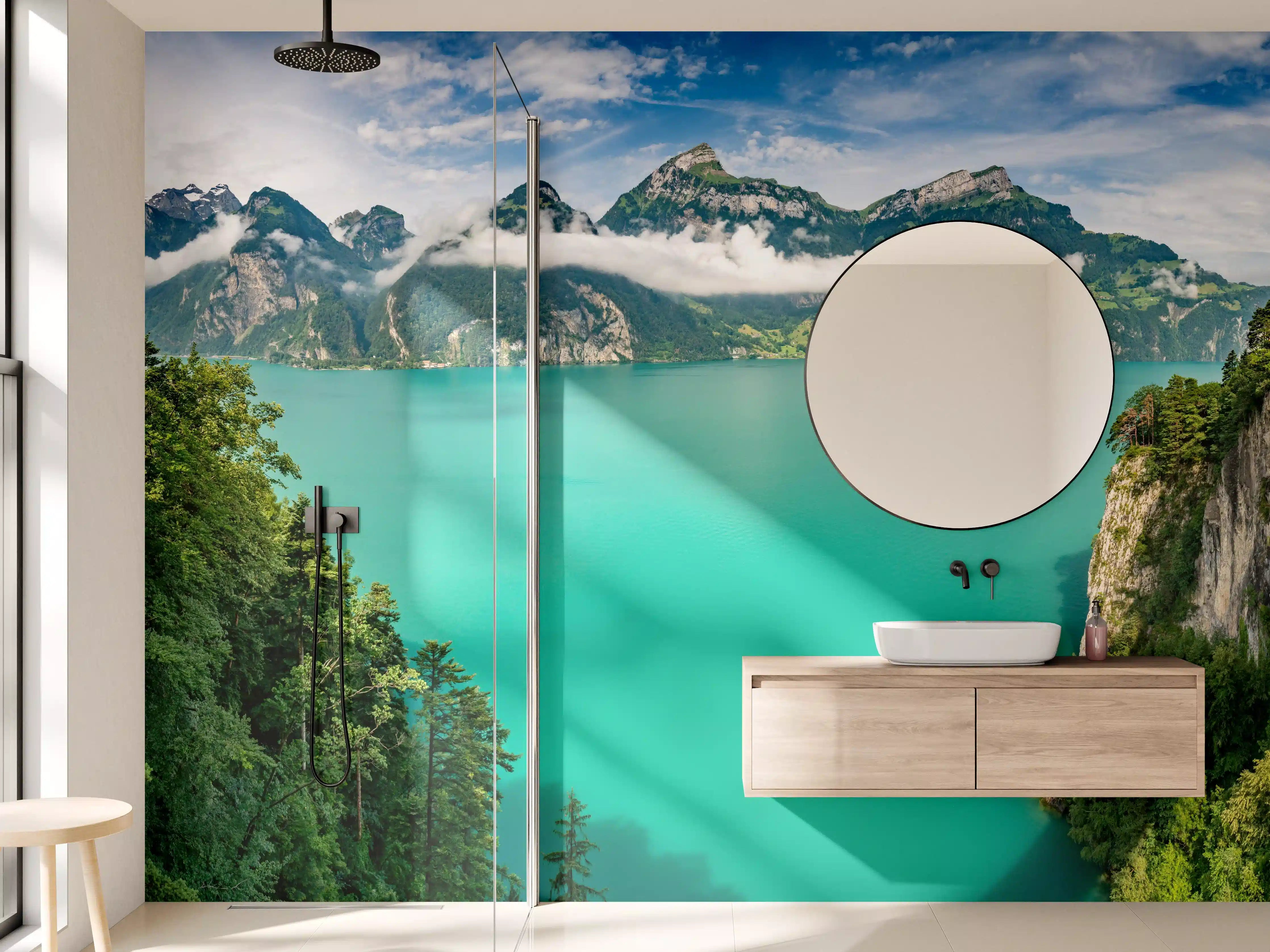 Wandverkleidung Bad - Sommeralpen im Blick- Schweiz