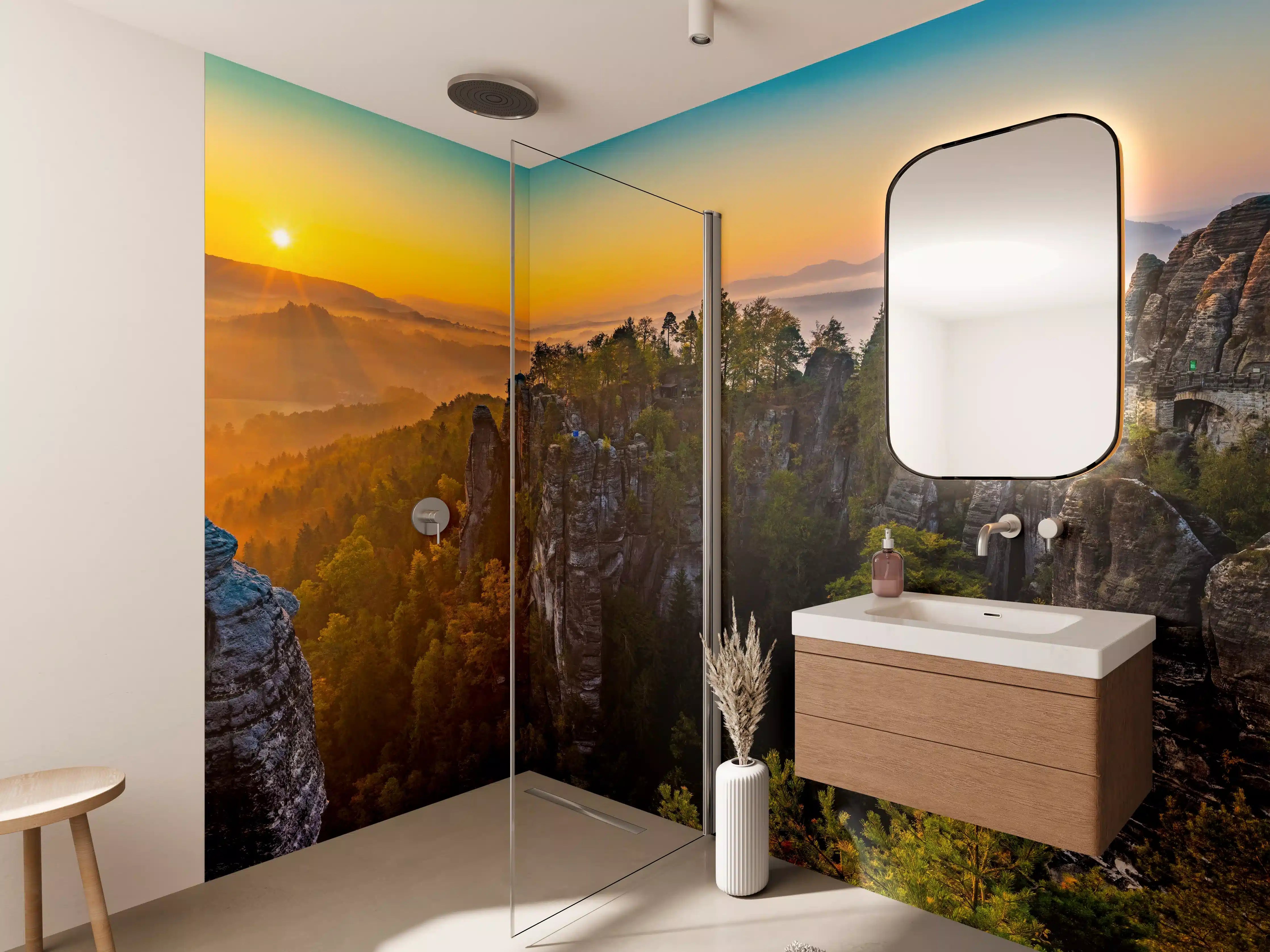 Wandverkleidung Bad - Sonnenaufgang Bastei Sächsische Schweiz