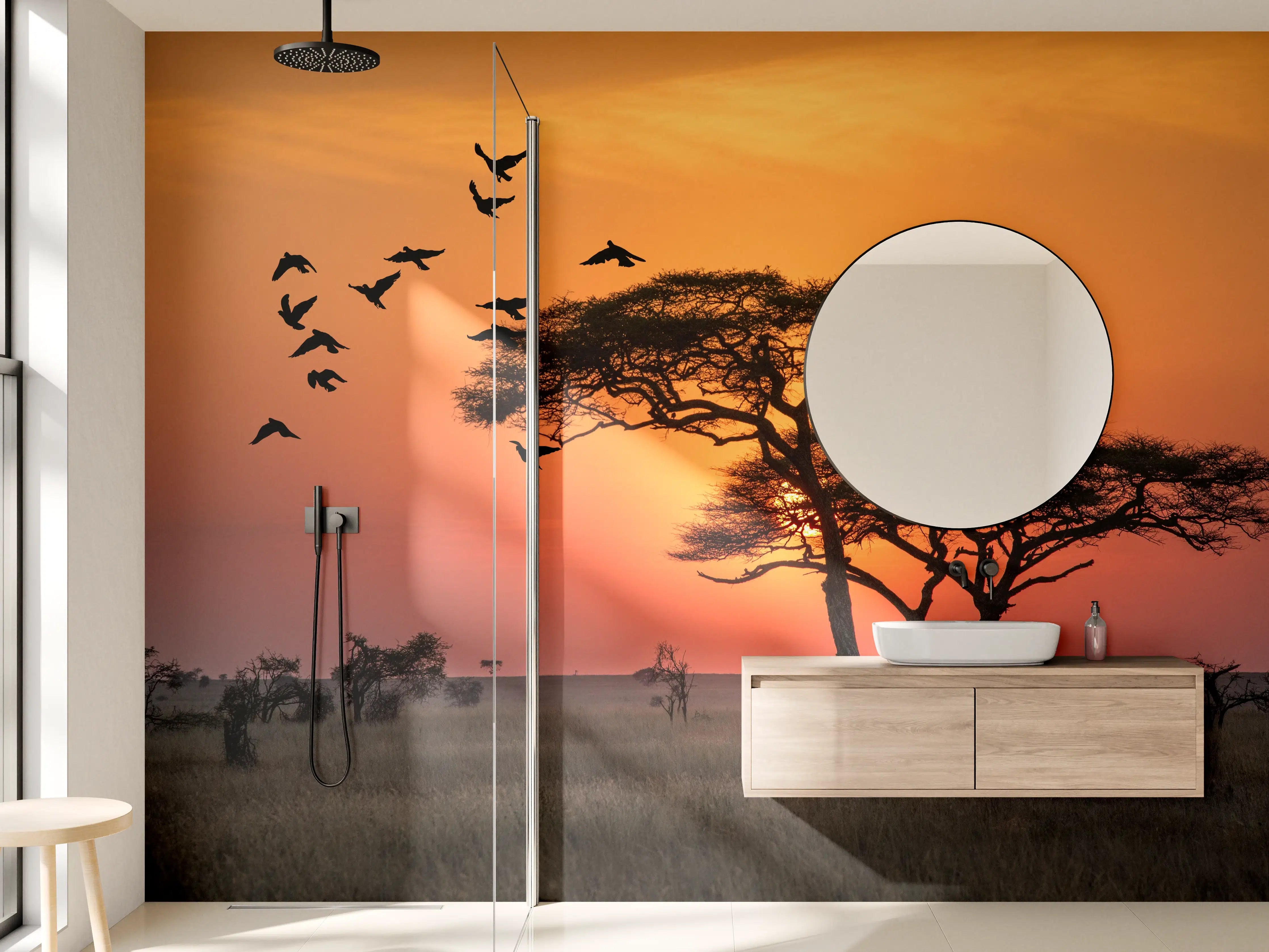 Wandverkleidung Bad - Sonnenaufgang im Serengeti-Naturpark