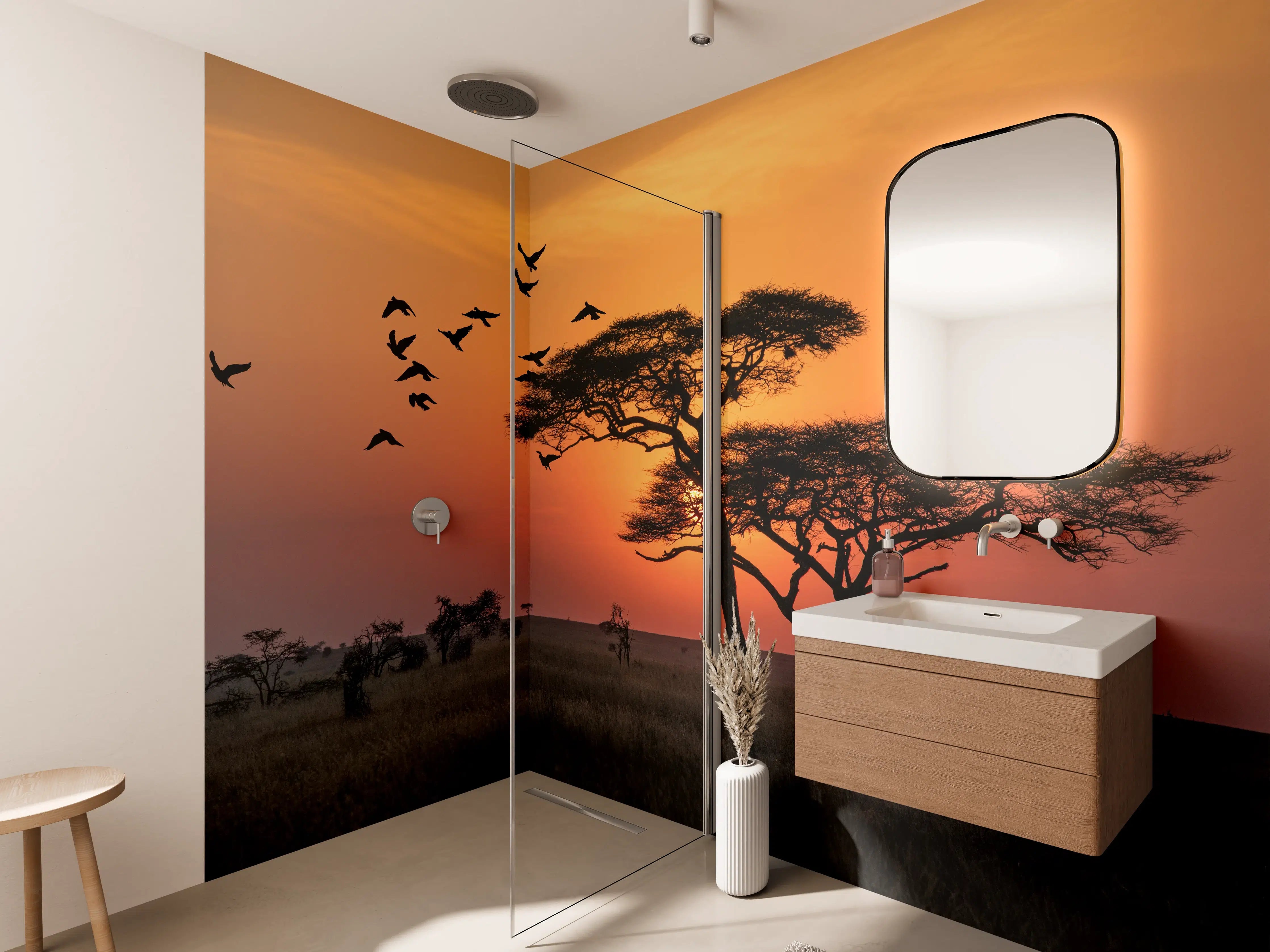 Wandverkleidung Bad - Sonnenaufgang im Serengeti-Naturpark