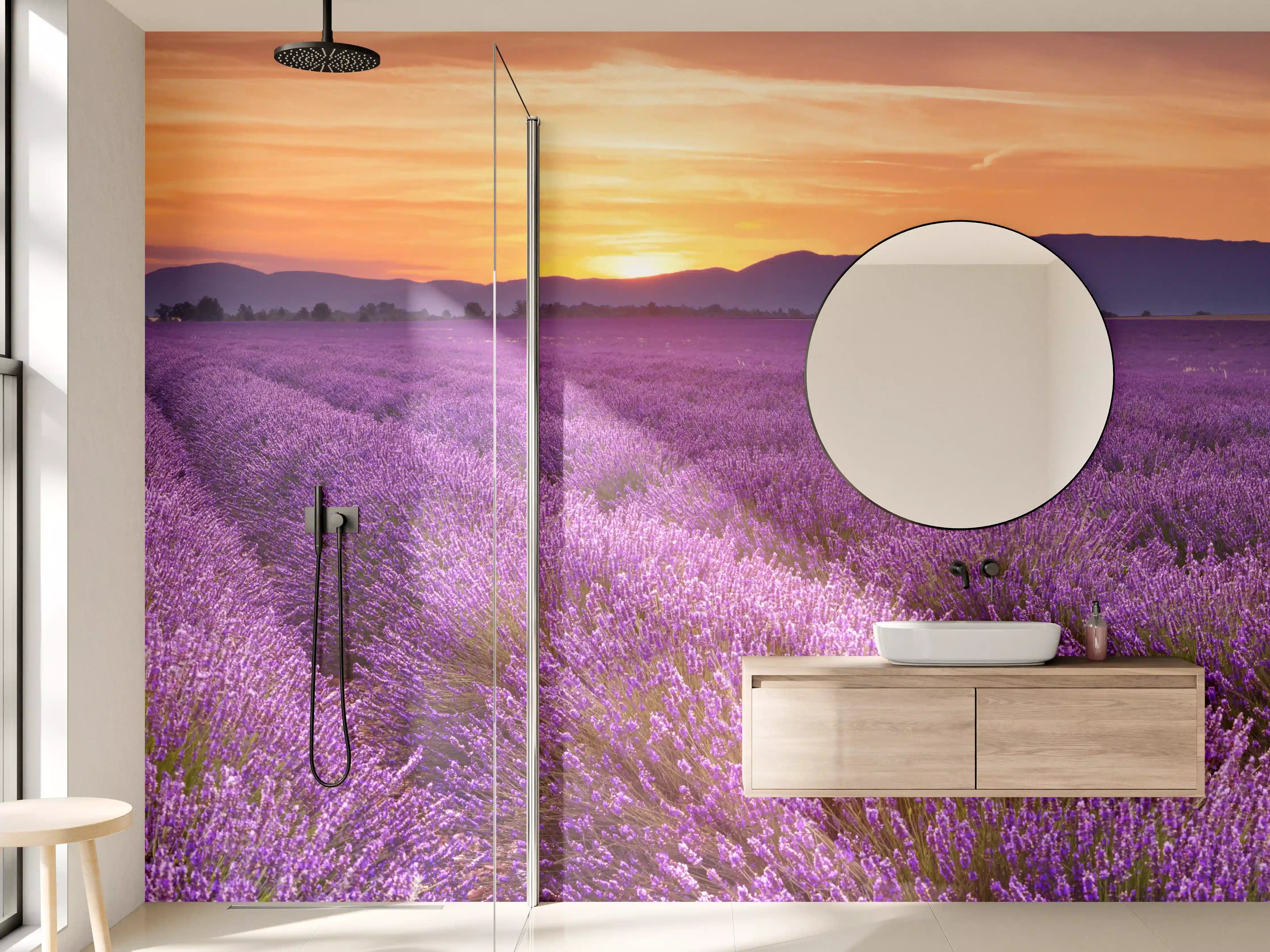 Wandverkleidung Bad - Sonnenaufgang über Lavendelfelder - Provence