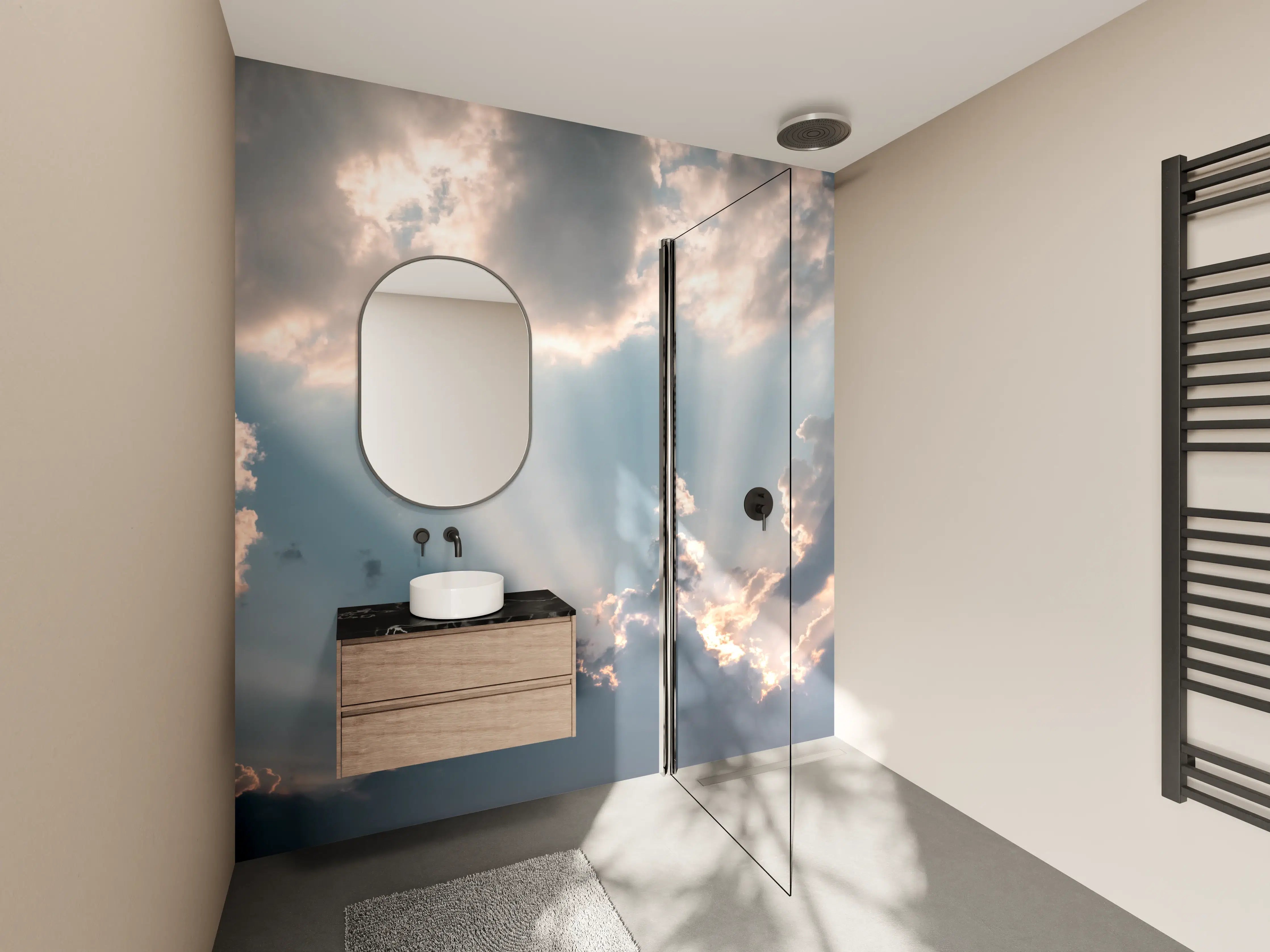 Wandverkleidung Bad - Sonnenschein durch Wolken