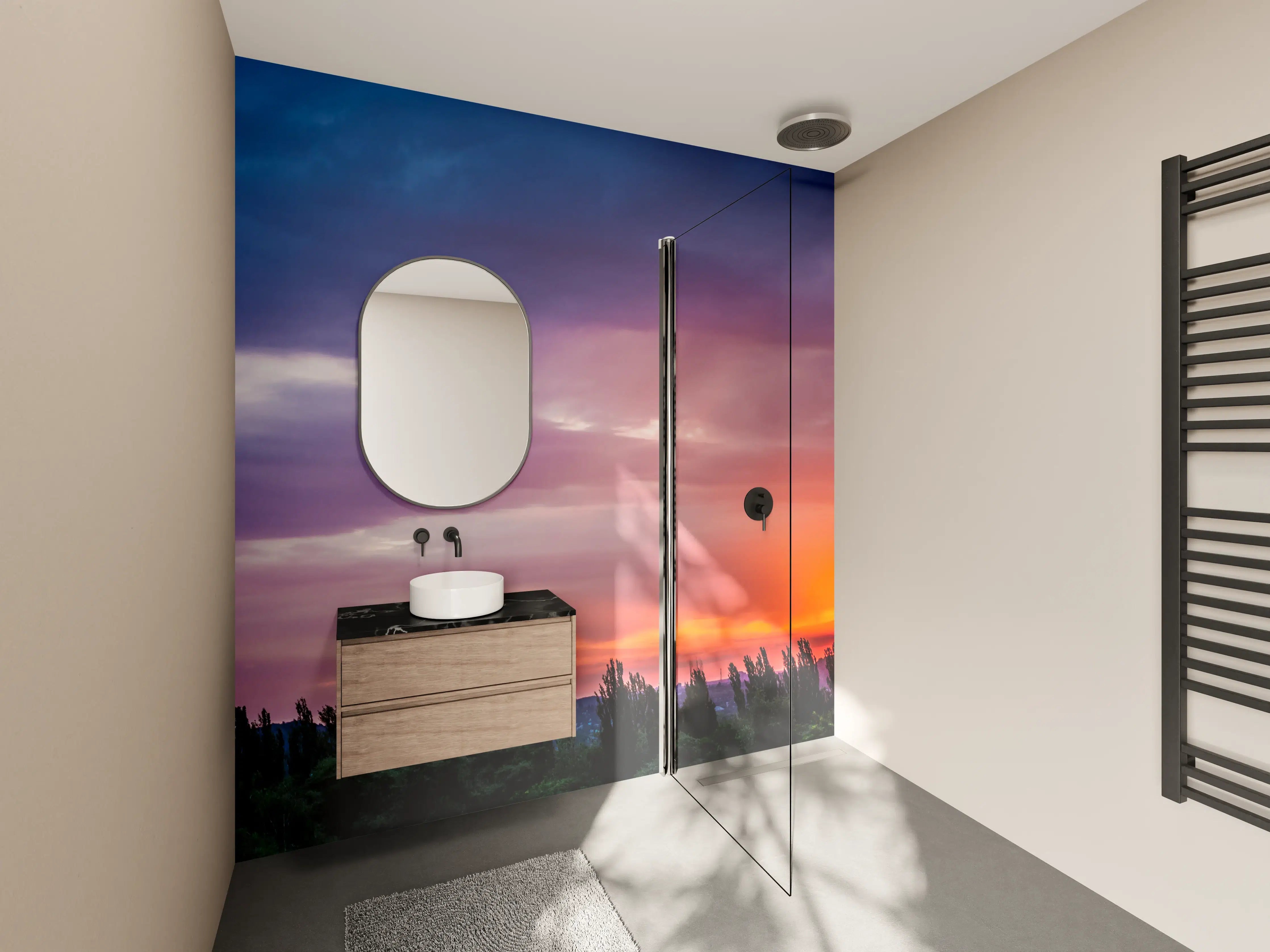 Wandverkleidung Bad - Sonnenuntergang am Himmel in warmen Farben