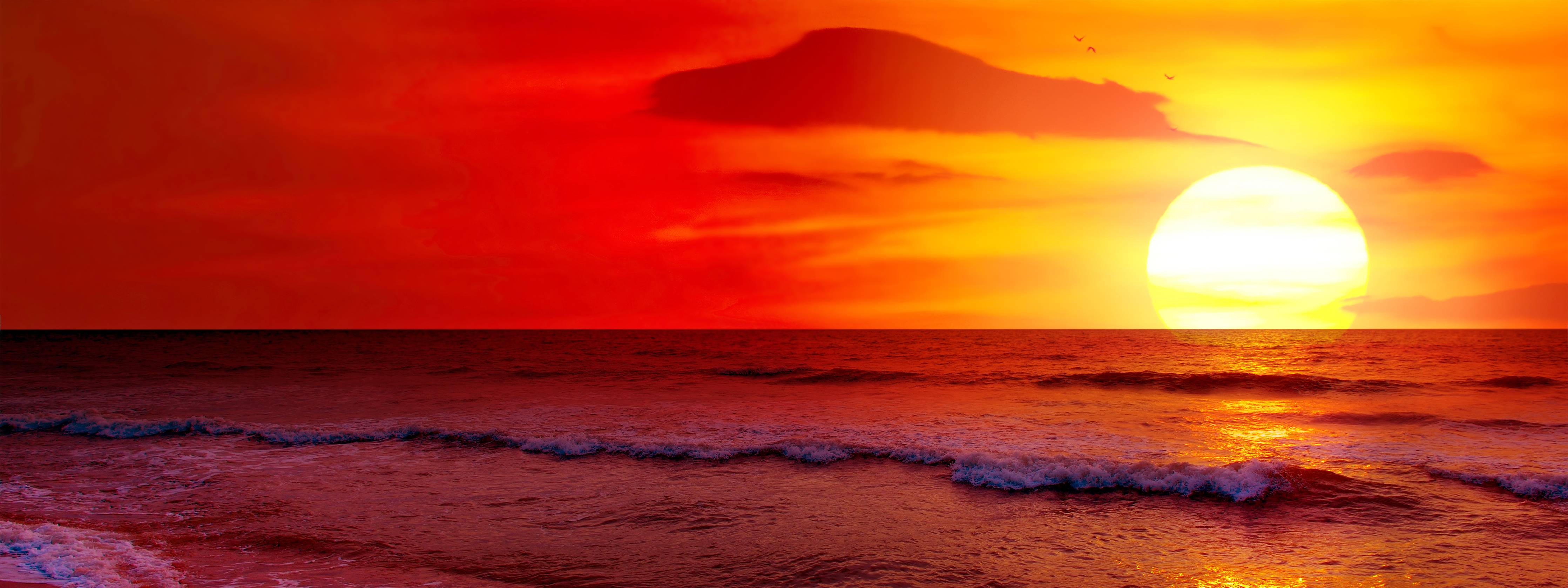 Wandverkleidung Bad-Sonnenuntergang am Meer in warmen Rottönen