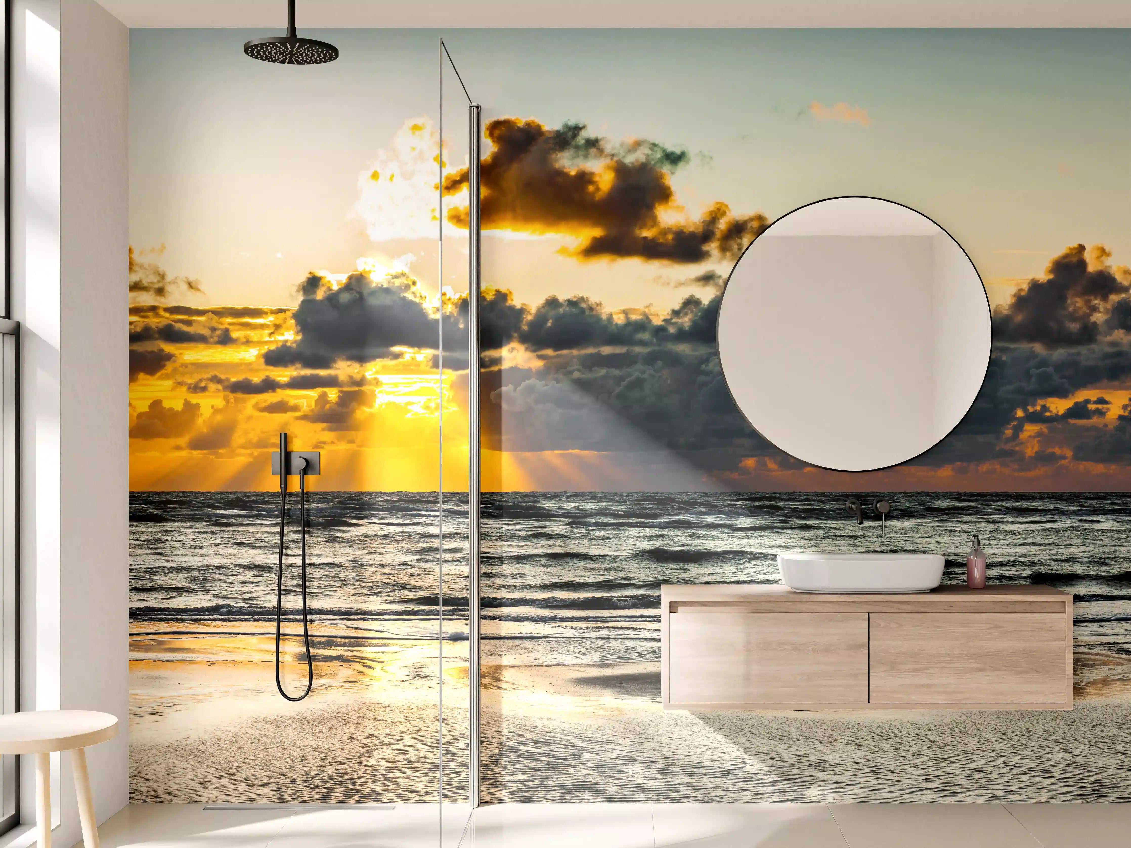 Wandverkleidung Bad - Sonnenuntergang am ruhigen Meer