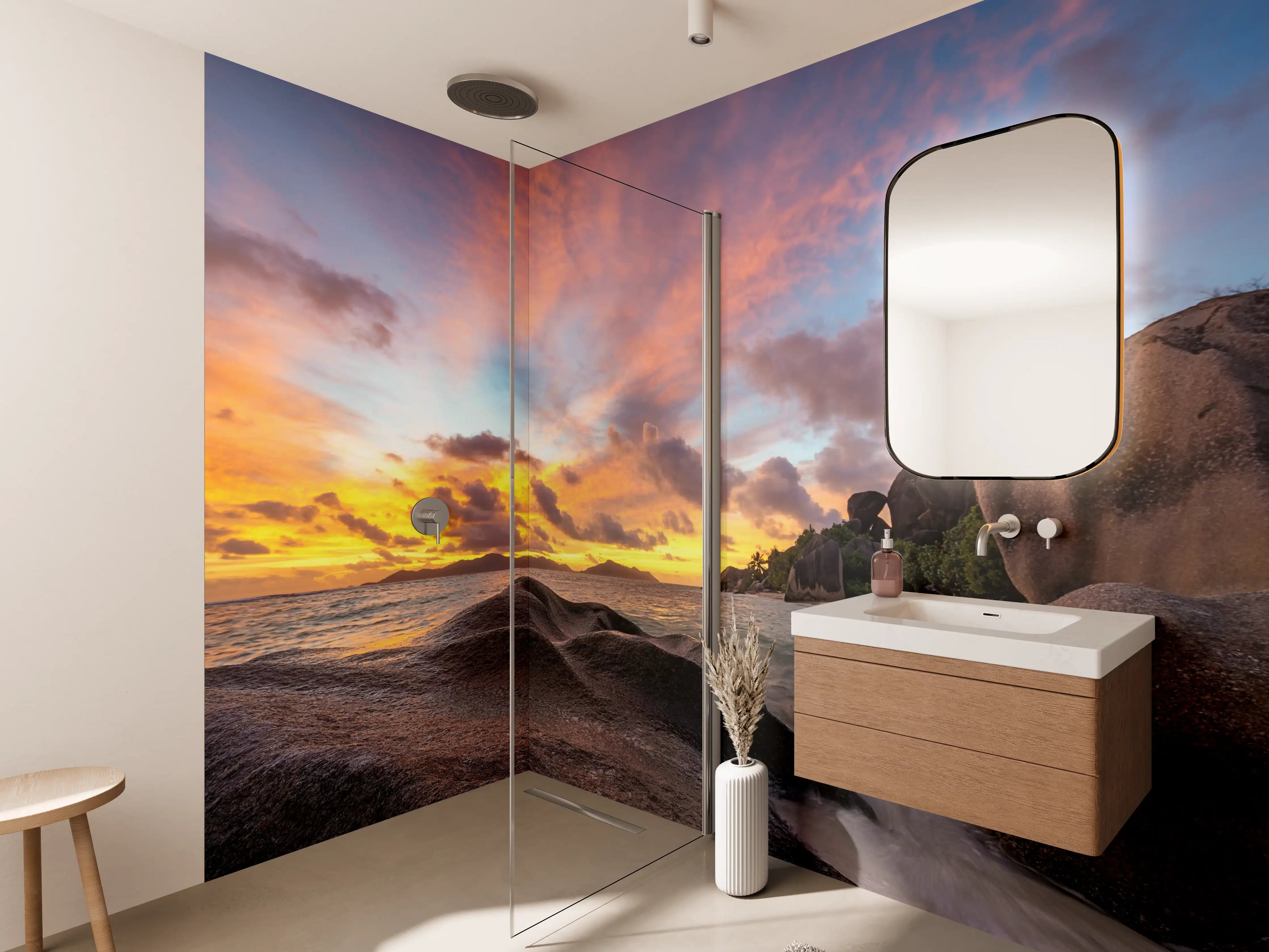 Wandverkleidung Bad - Sonnenuntergang am tropischen Strand