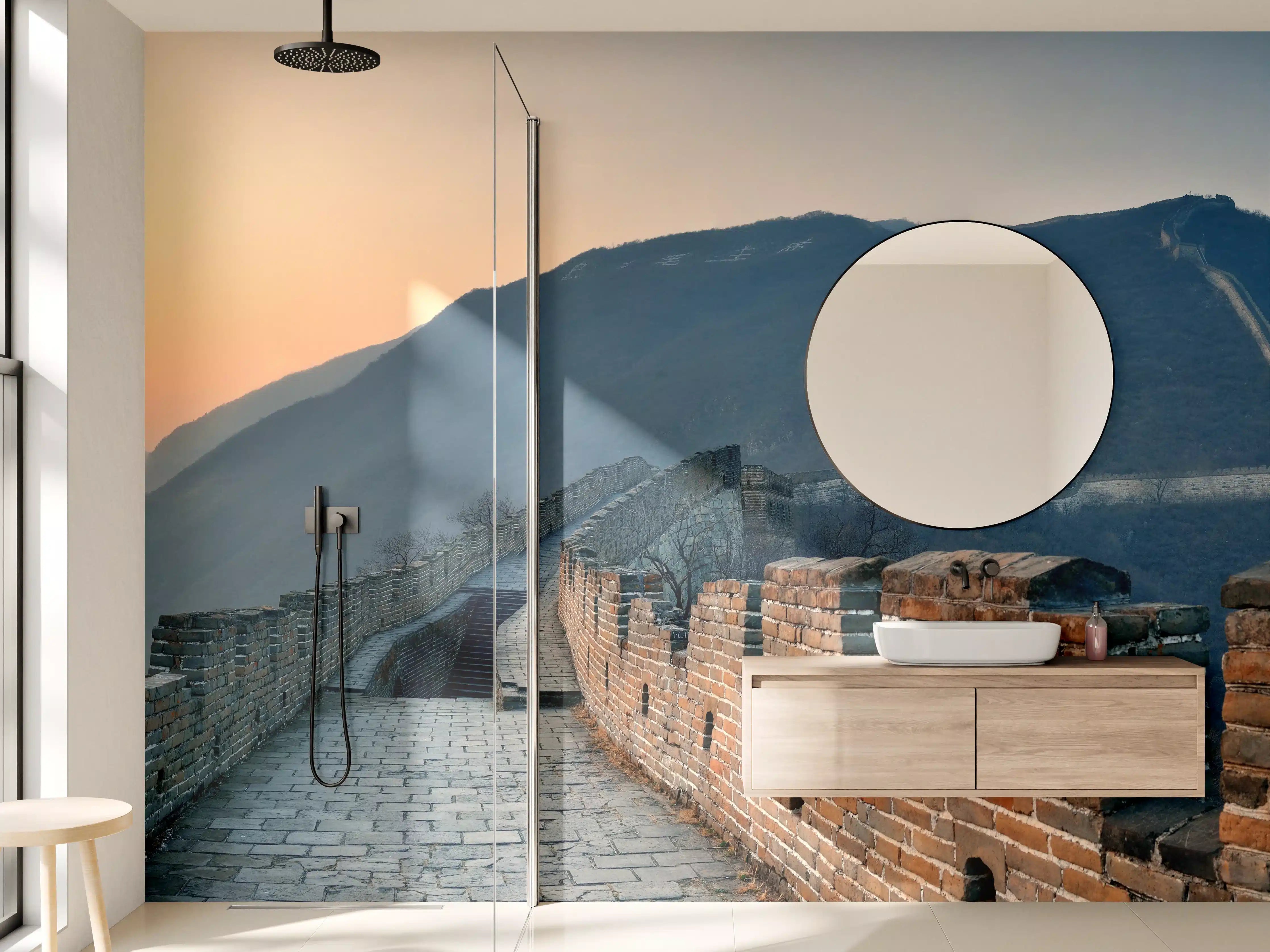 Wandverkleidung Bad - Sonnenuntergang an der Großen Mauer