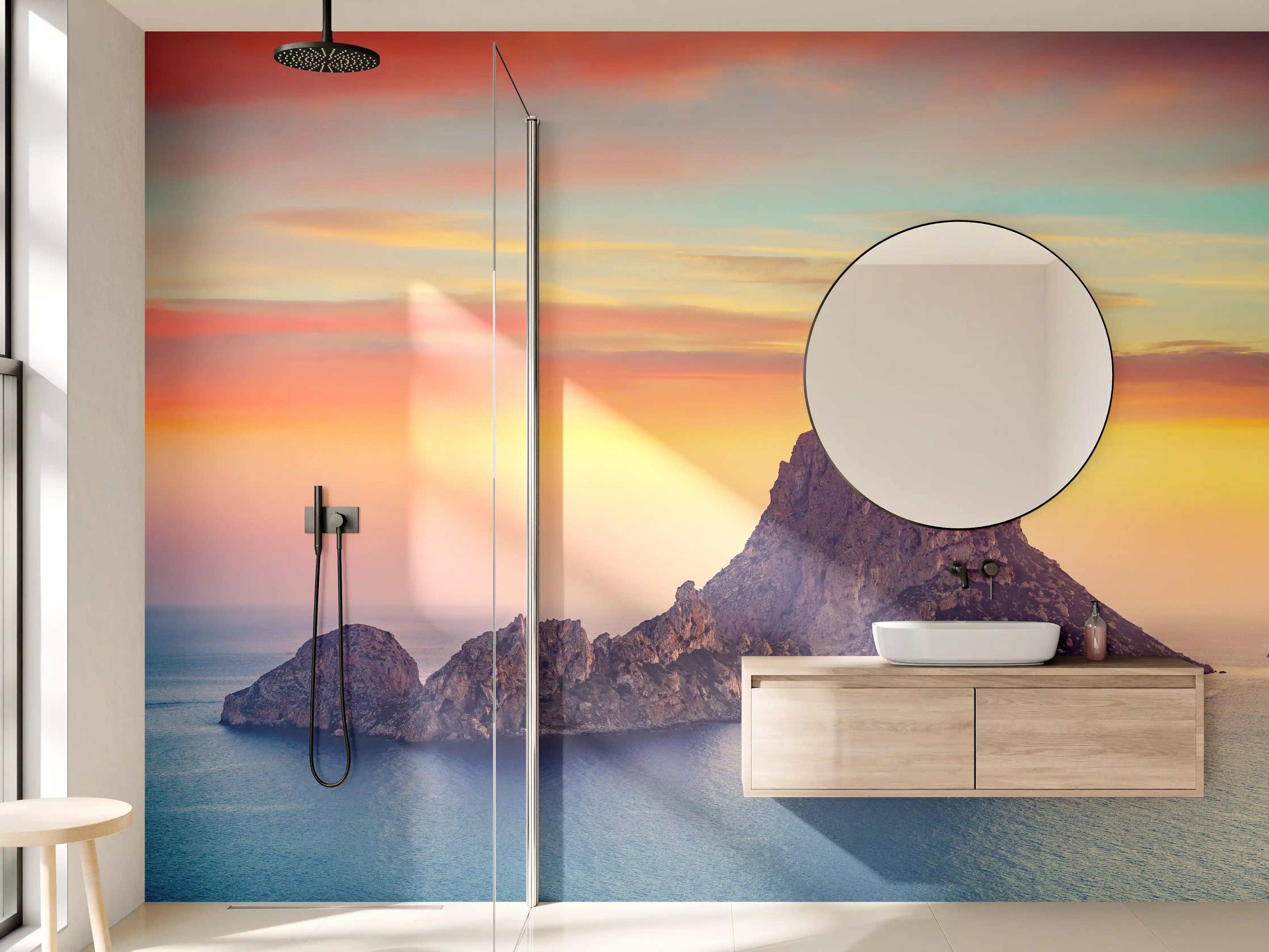 Wandverkleidung Bad - Sonnenuntergang auf der Insel Es Vedra auf den Balearen
