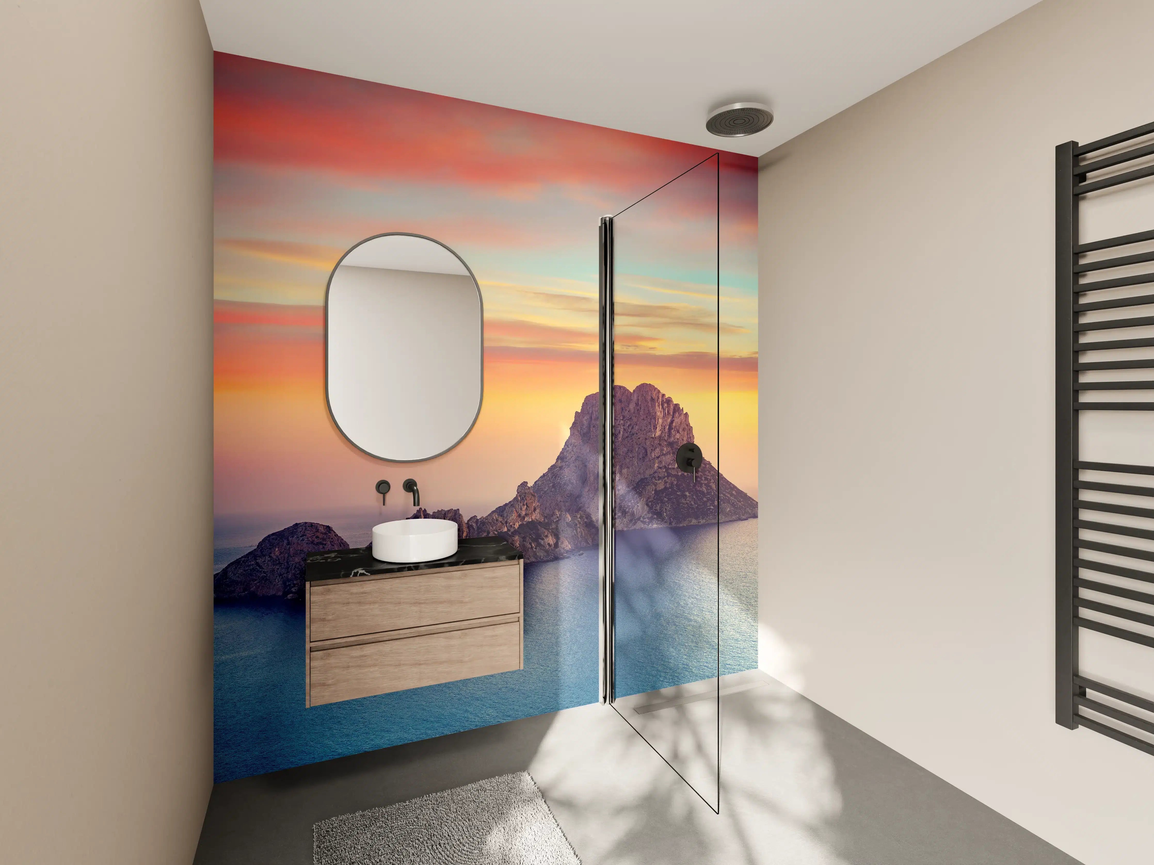 Wandverkleidung Bad - Sonnenuntergang auf der Insel Es Vedra auf den Balearen