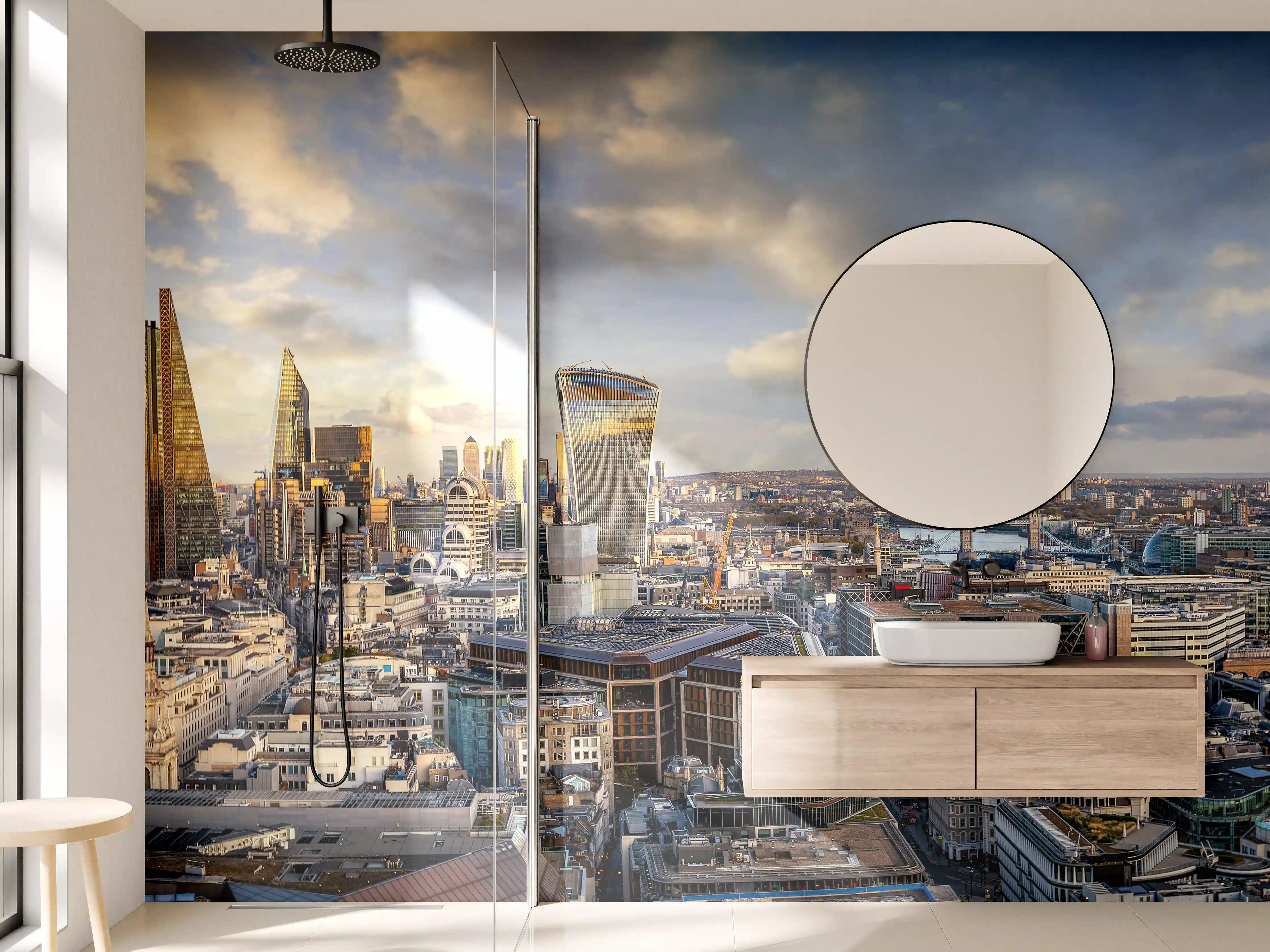 Wandverkleidung Bad - Sonnenuntergang hinter Londoner Skyline